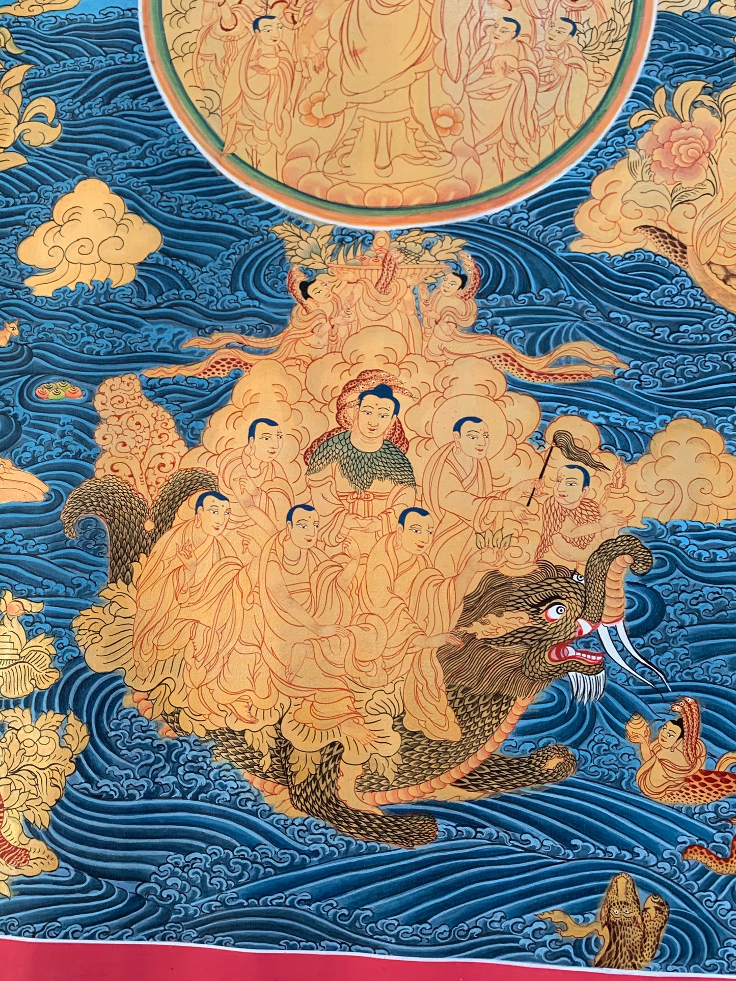 Paani Buddha Water Crossing Unbrocaded Thangka