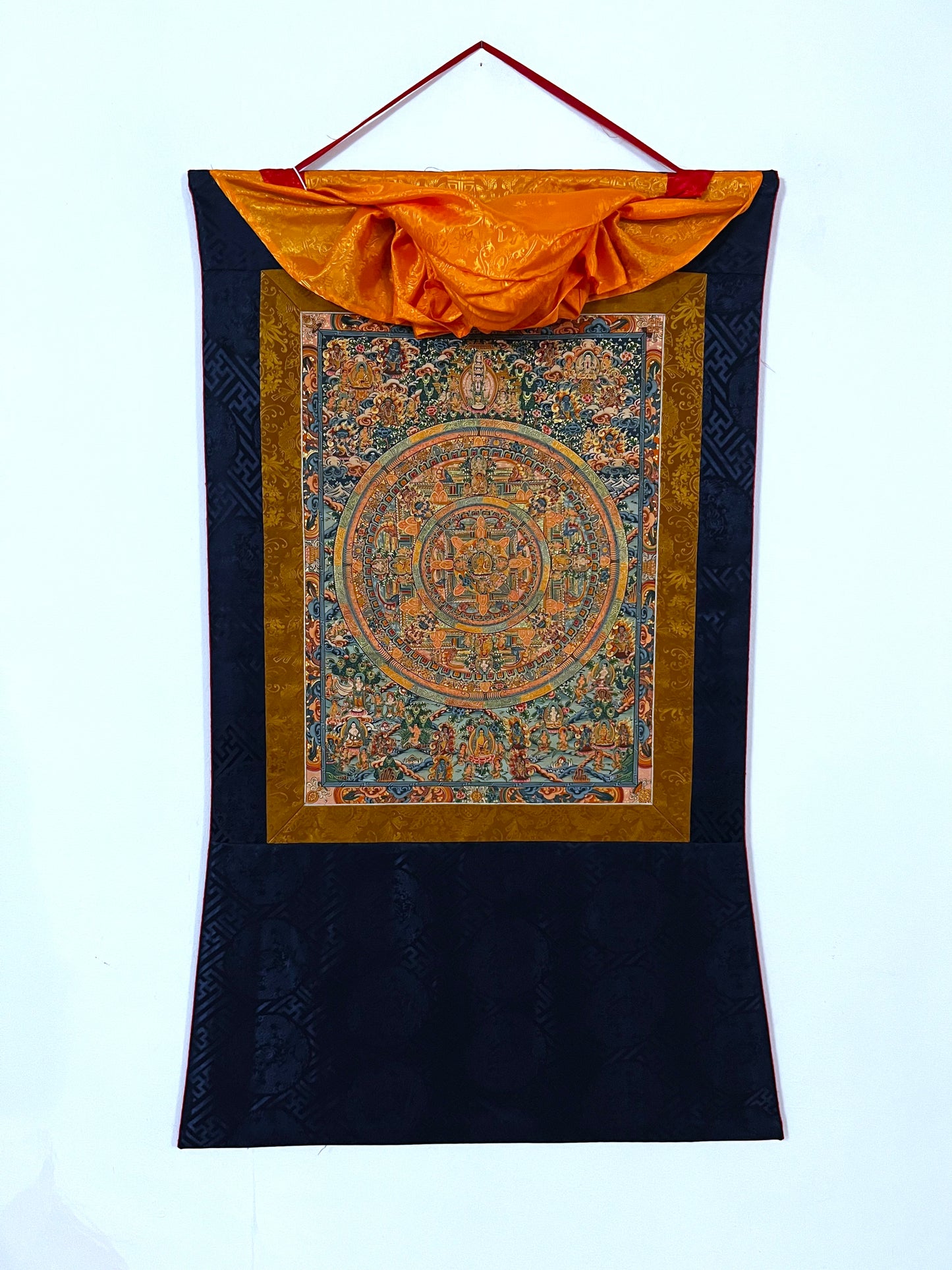 Five Mandala Dark Blue Brocade Thangka