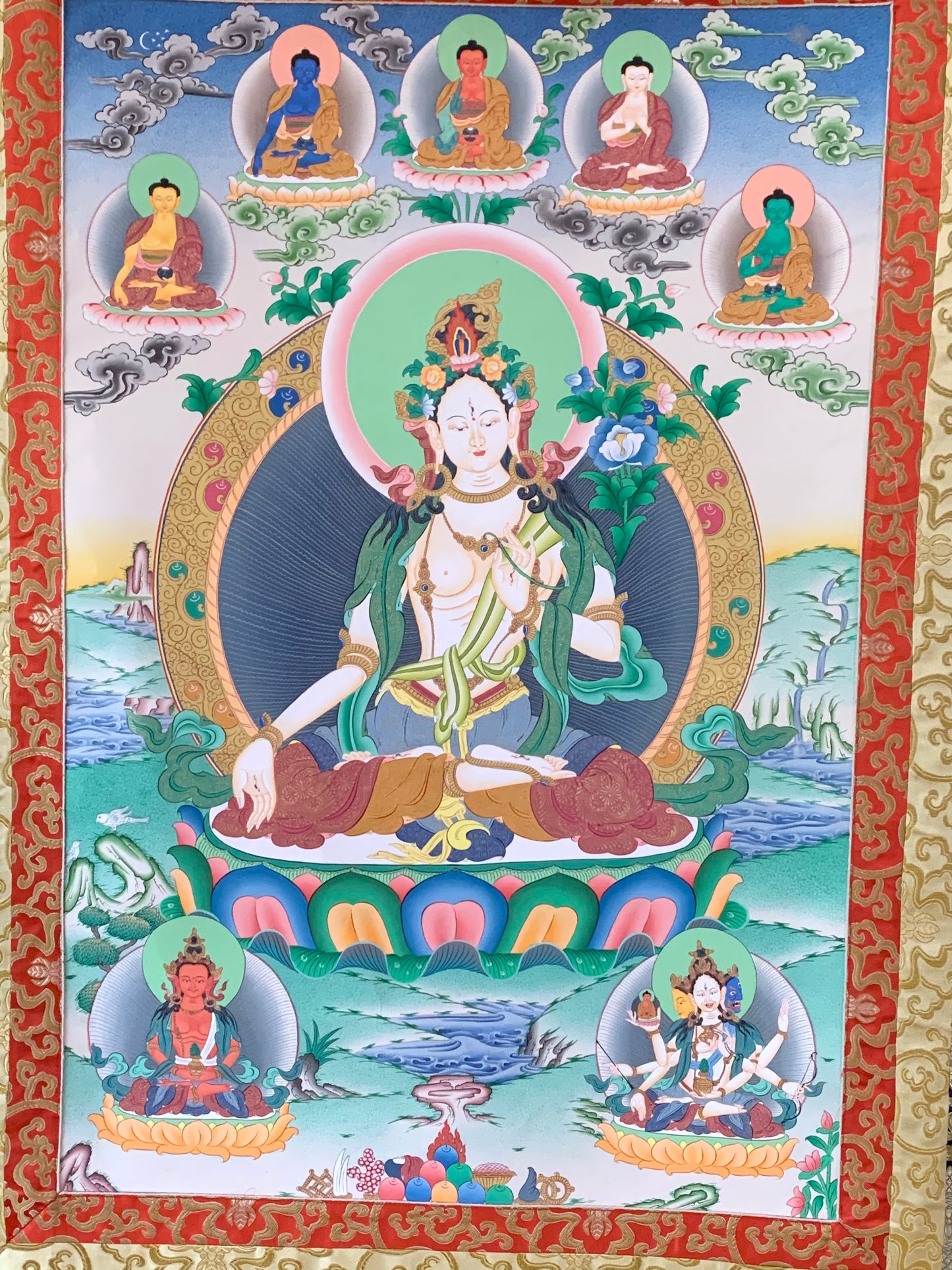 White Tara Five Dhyani Buddhas Long Life Thangka
