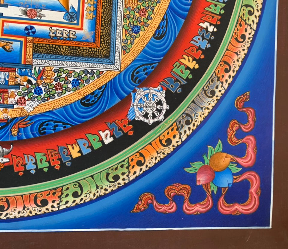 Kalachakra Mandala Eight Auspicious Symbols Blue Unbrocaded Thangka