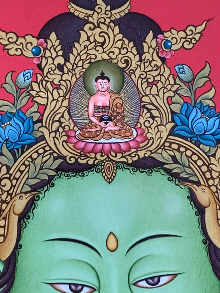 Green Tara Portrait Unbrocaded Thangka