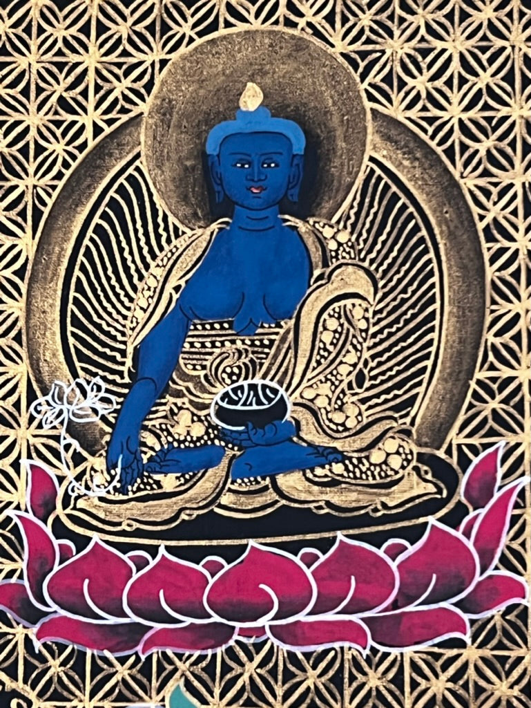 Green Tara Geometric Black Background Thangka
