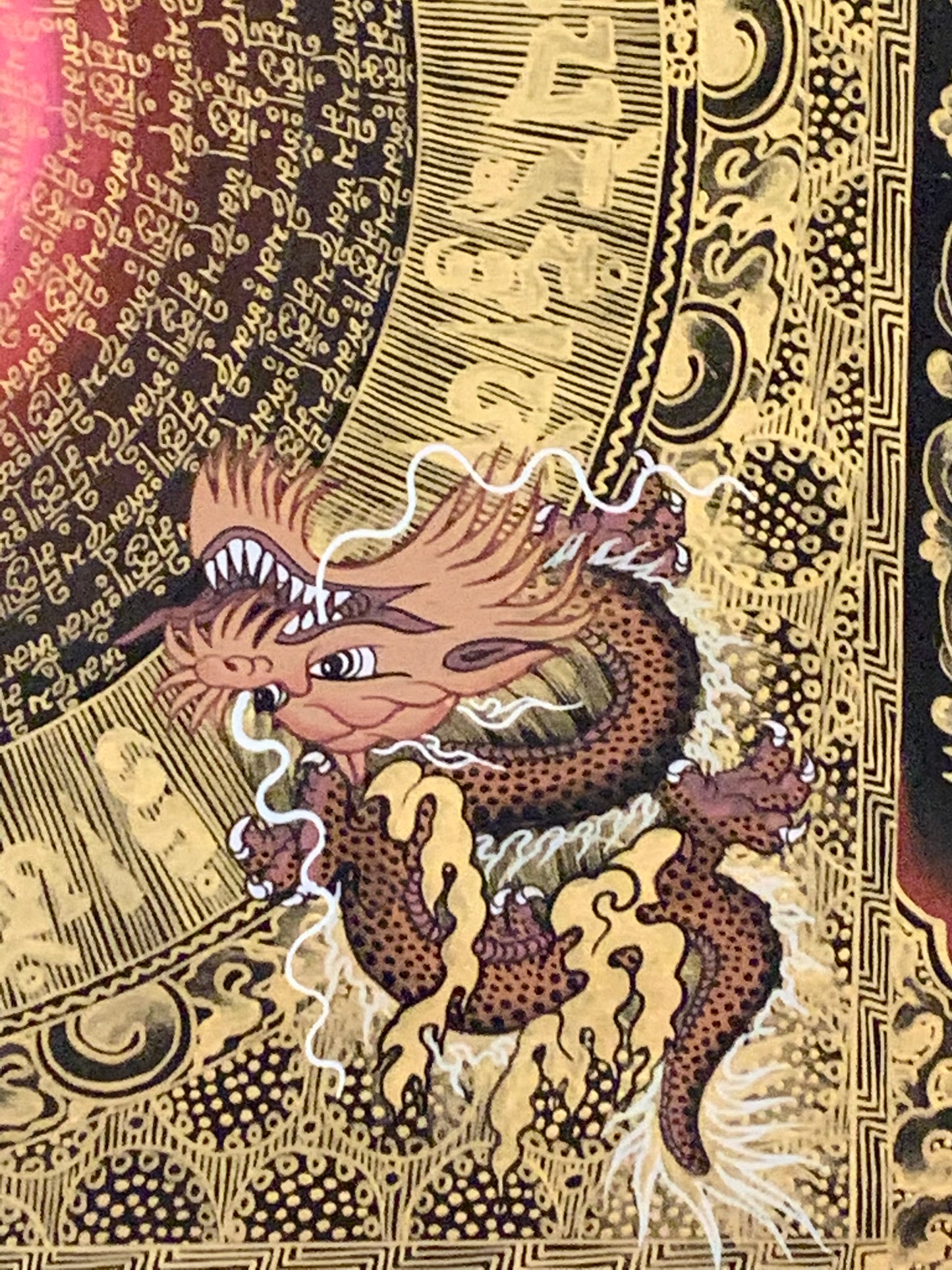 Mantra Endless Knot Dragon Thangka