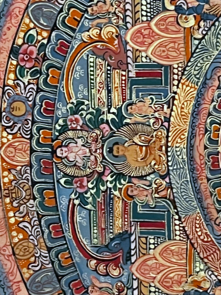 Five Mandala Dark Blue Brocade Thangka