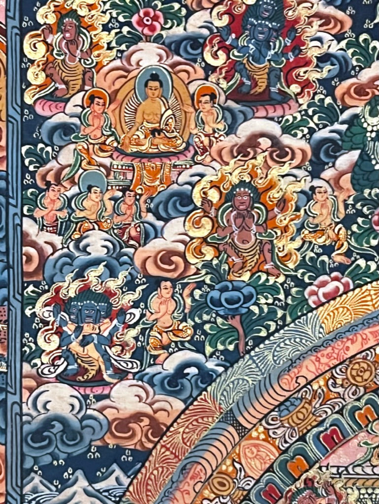 Five Mandala Dark Blue Brocade Thangka