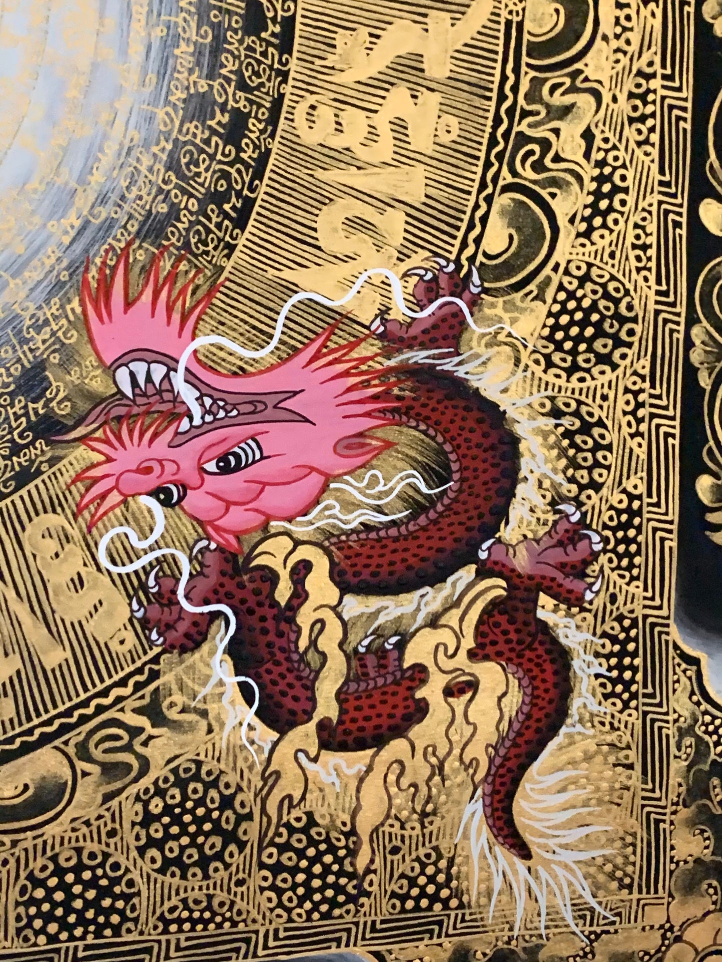 Mantra Mandala Conch Light Brocade Thangka