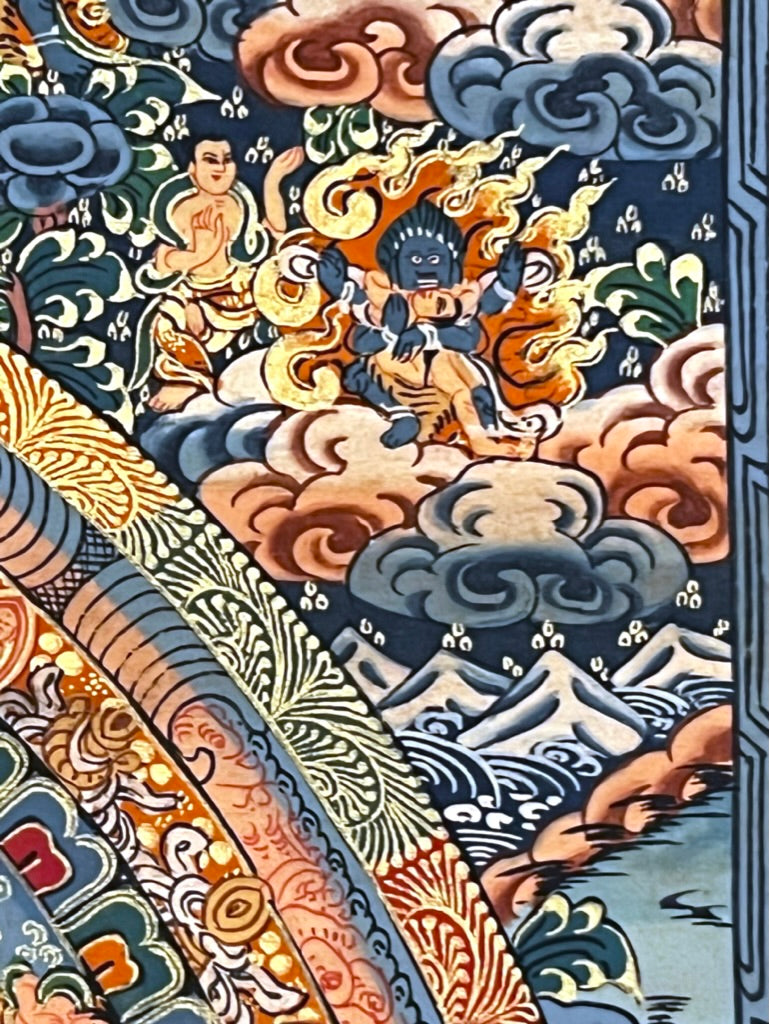 Five Mandala Dark Blue Brocade Thangka