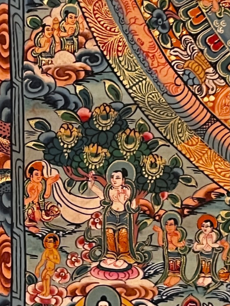 Five Mandala Dark Blue Brocade Thangka
