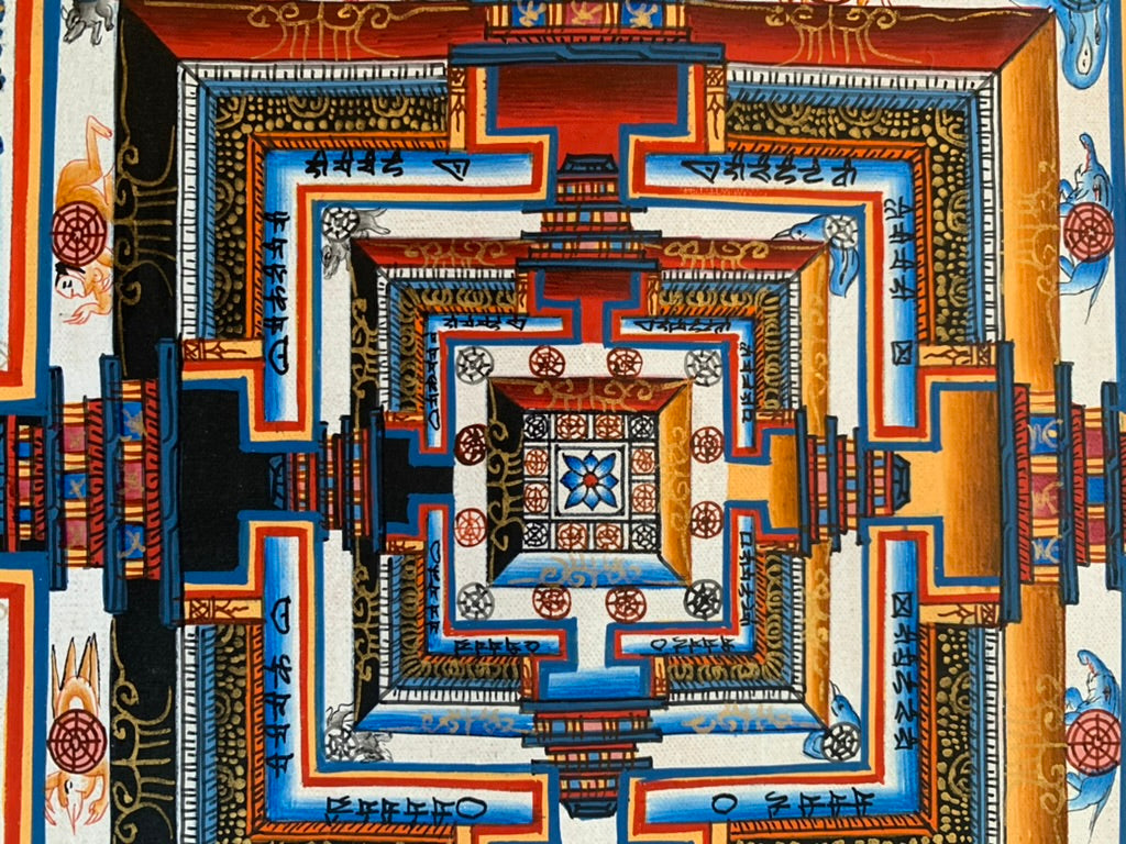Kalachakra Mandala Eight Auspicious Symbols Blue Unbrocaded Thangka