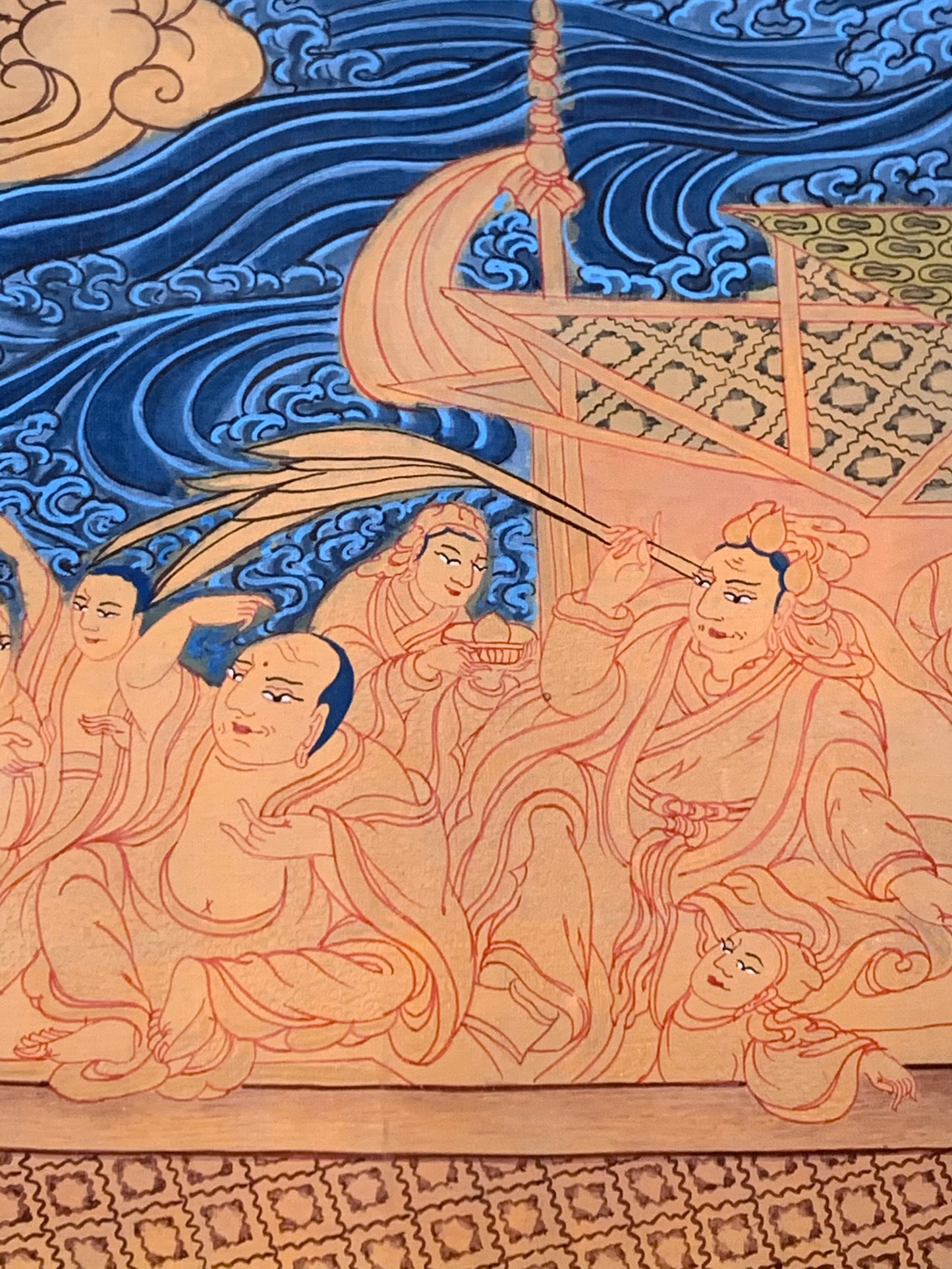 Paani Buddha Water Crossing Unbrocaded Thangka