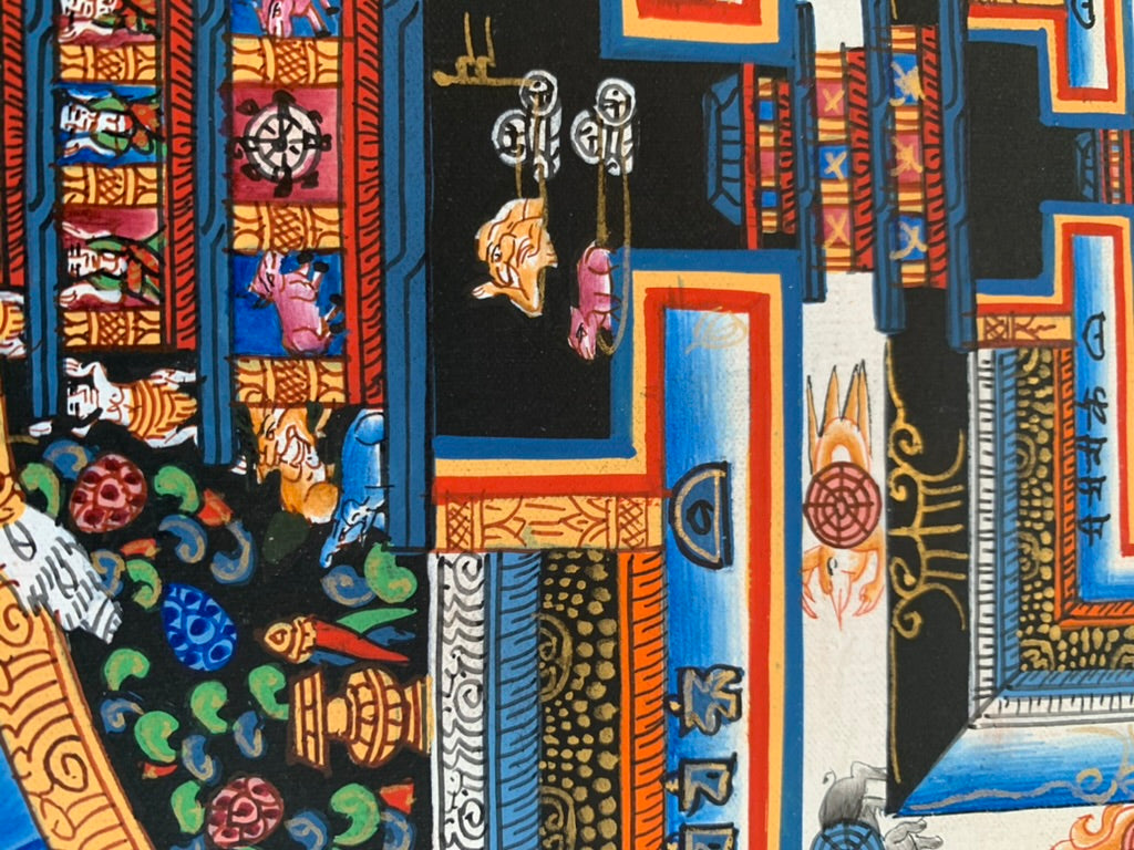 Kalachakra Mandala Eight Auspicious Symbols Blue Unbrocaded Thangka