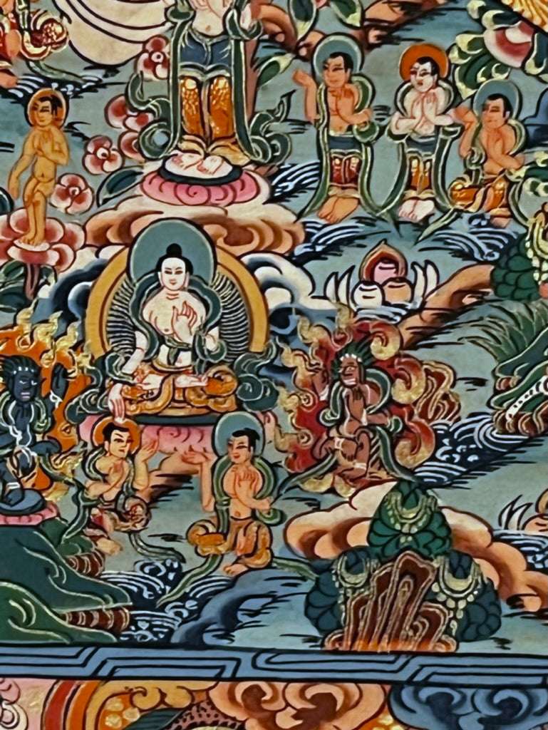 Five Mandala Dark Blue Brocade Thangka