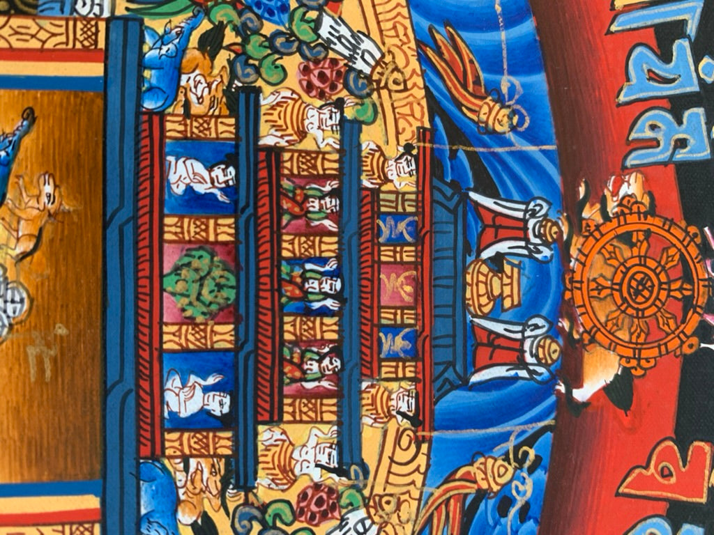 Kalachakra Mandala Eight Auspicious Symbols Blue Unbrocaded Thangka