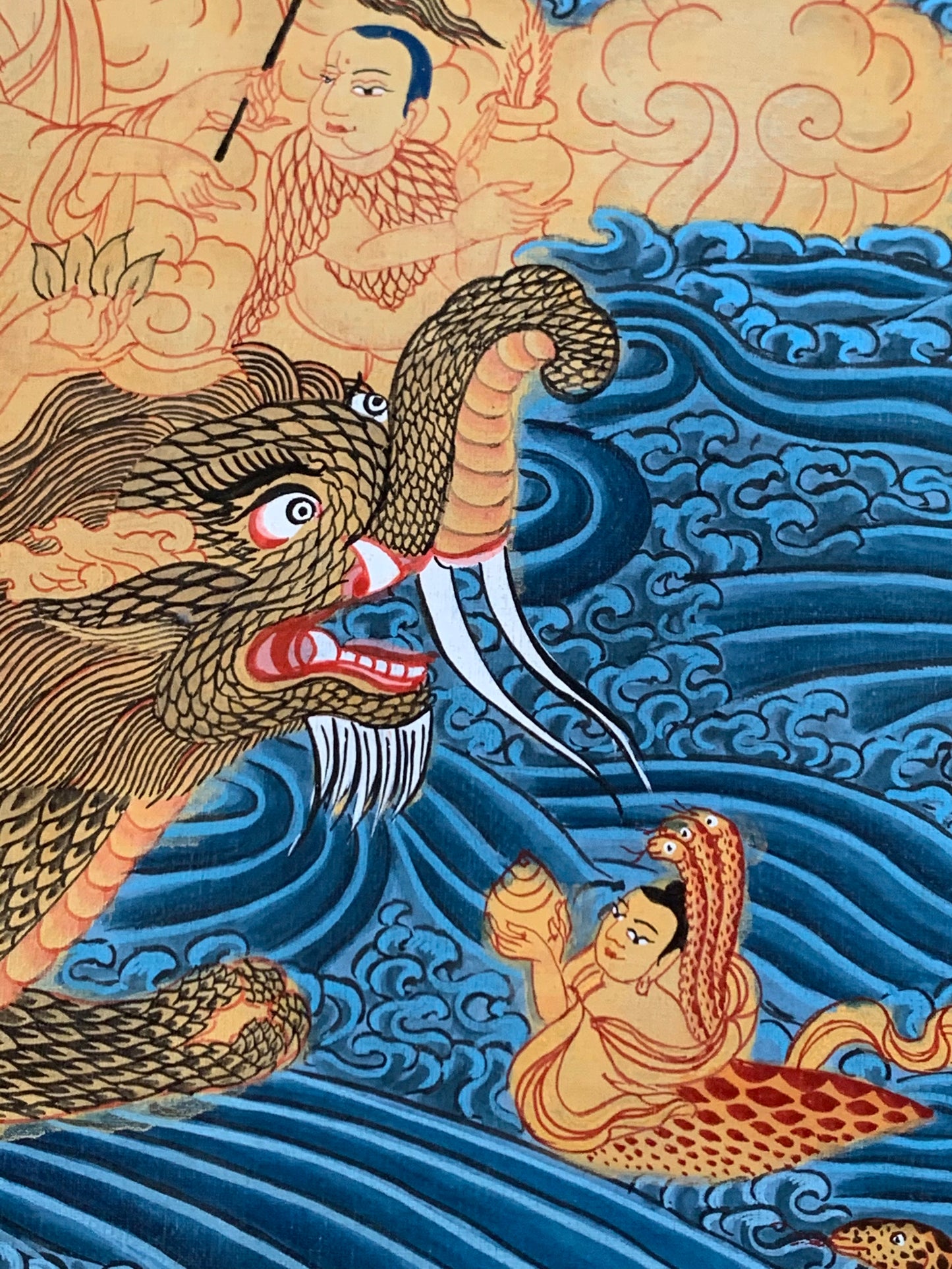 Paani Buddha Water Crossing Unbrocaded Thangka