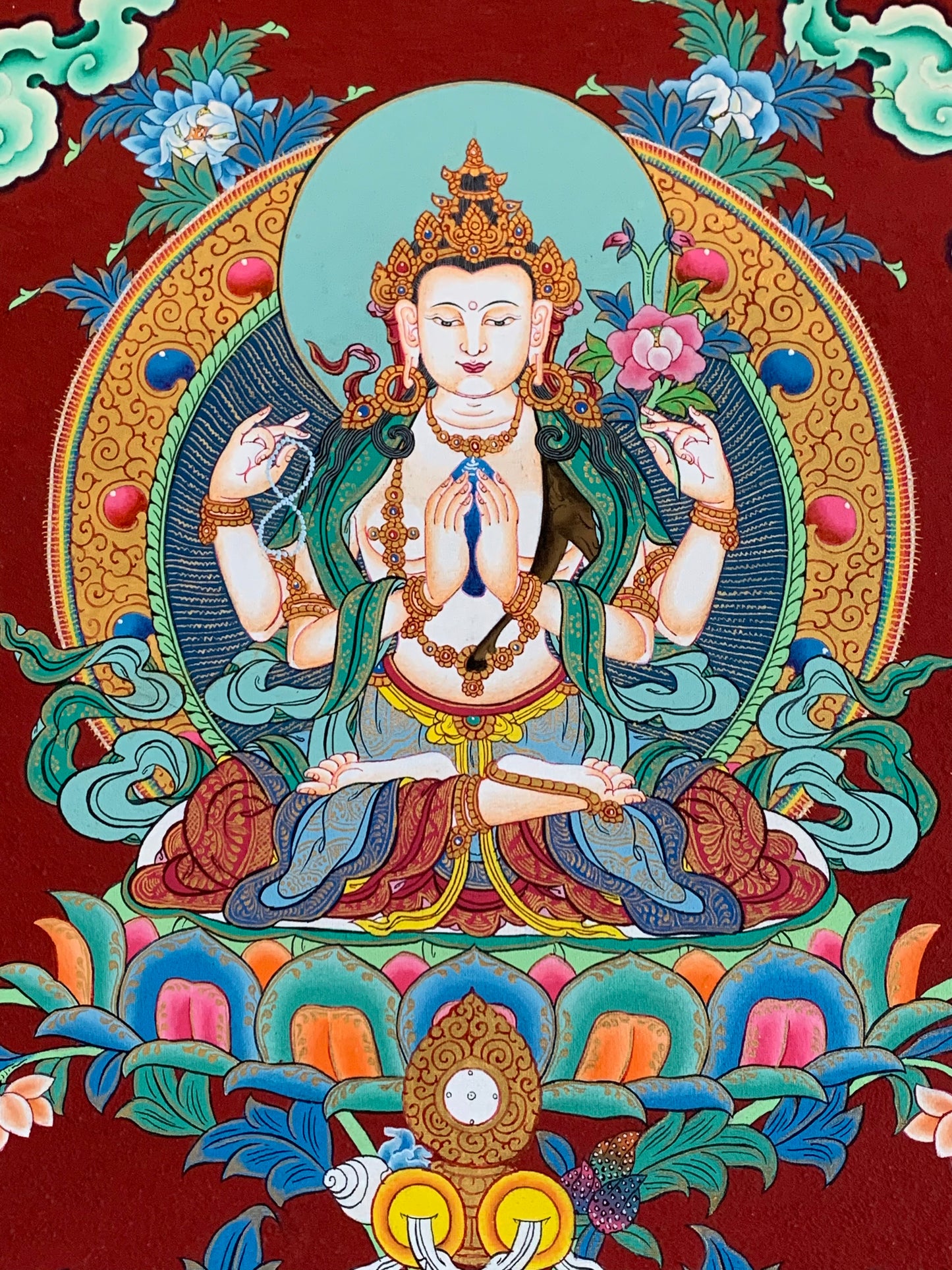 Chenrezig Bird Mandala Unbrocaded Thangka