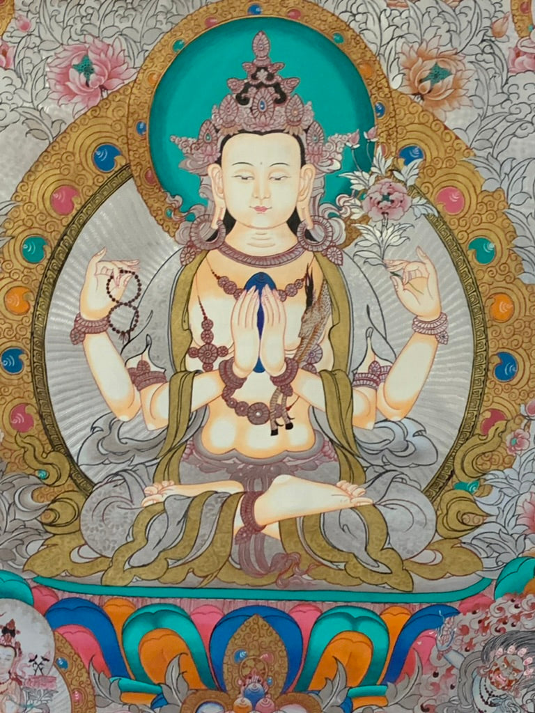 Silver Chenrezig Thangka