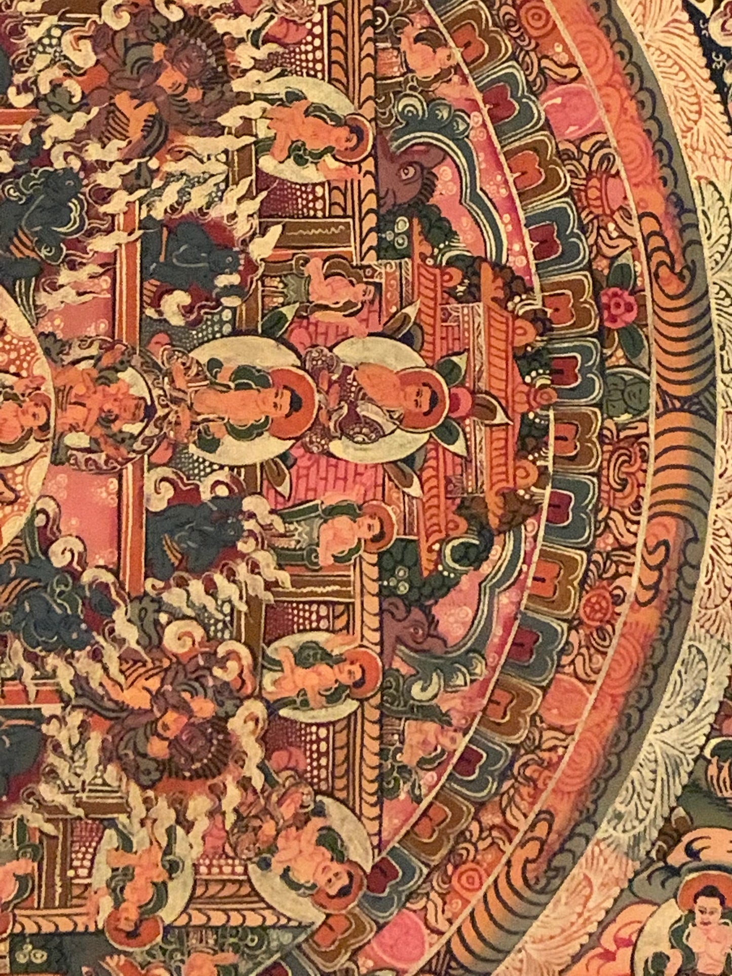 Five Mandala Burgundy Brocade Thangka