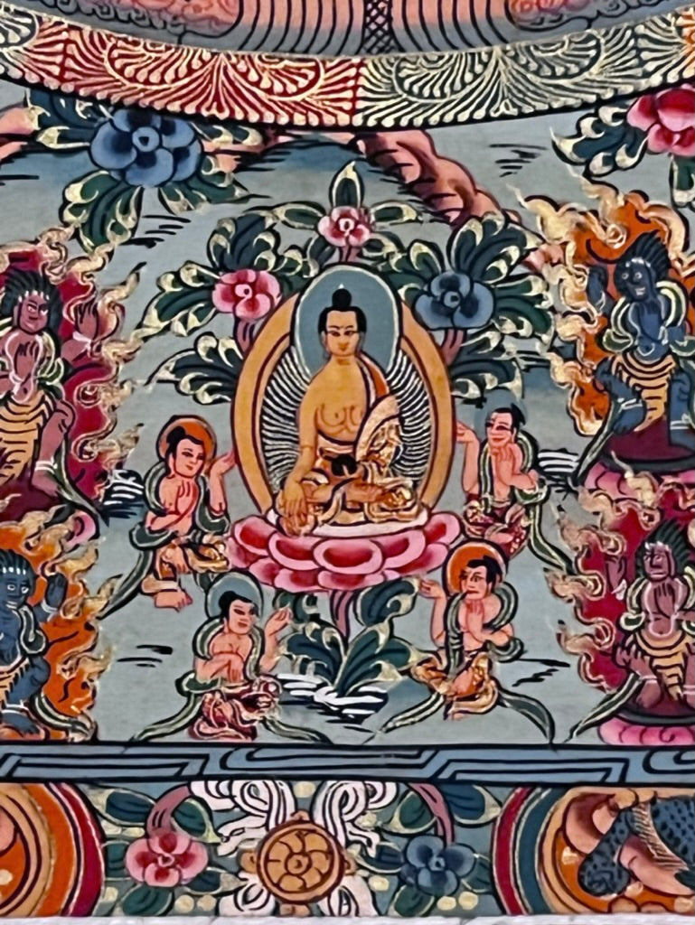 Five Mandala Dark Blue Brocade Thangka