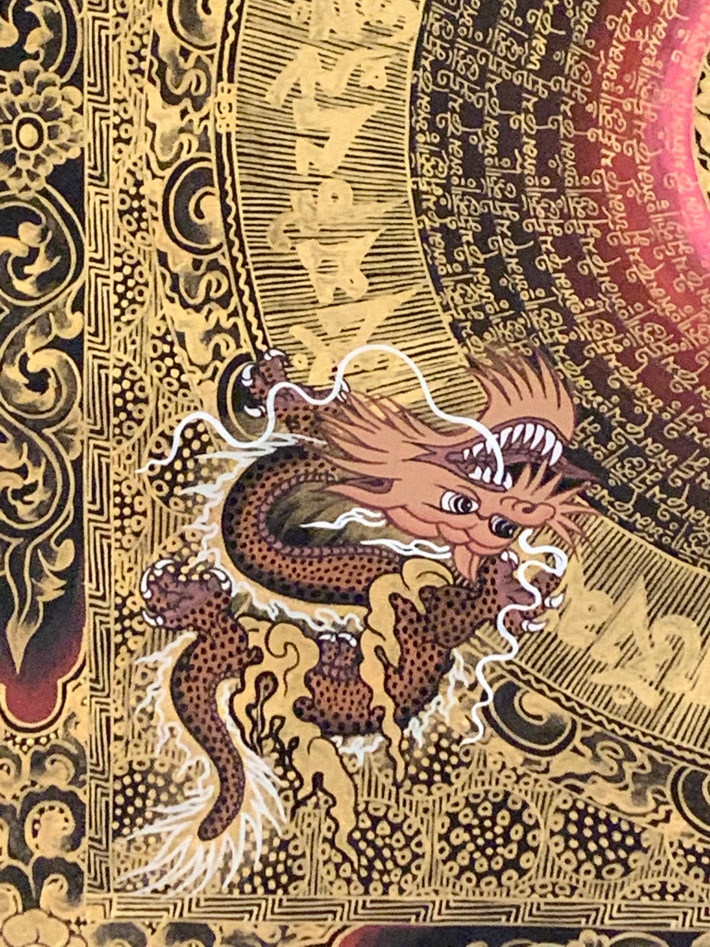 Mantra Endless Knot Dragon Thangka