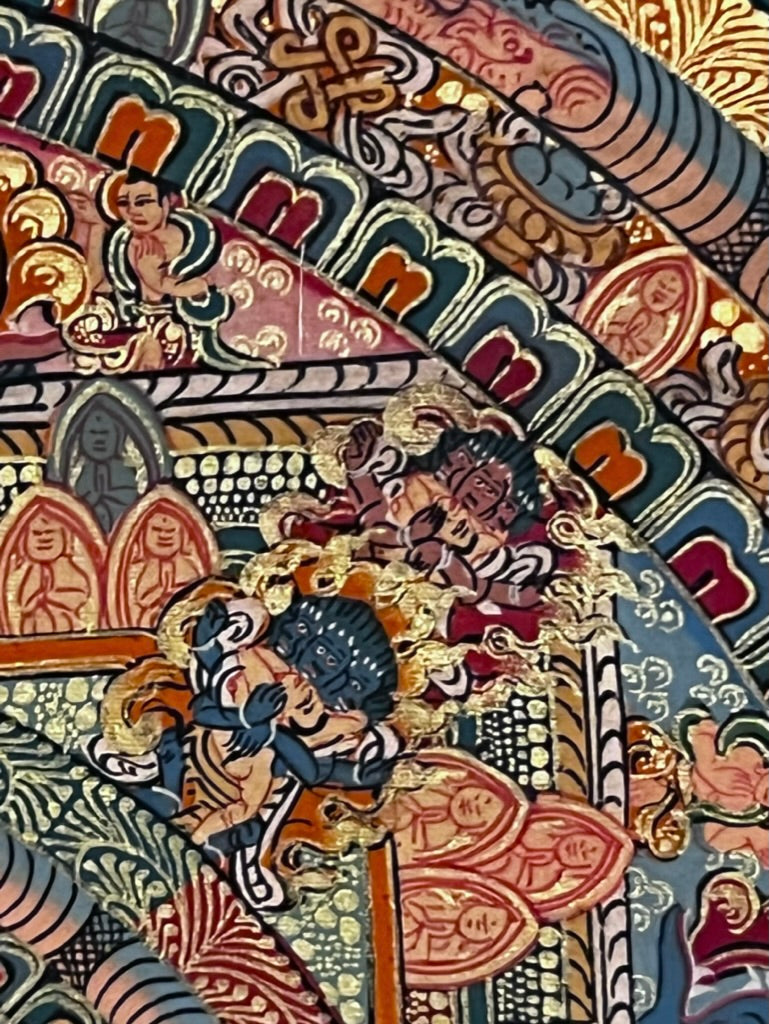 Five Mandala Dark Blue Brocade Thangka