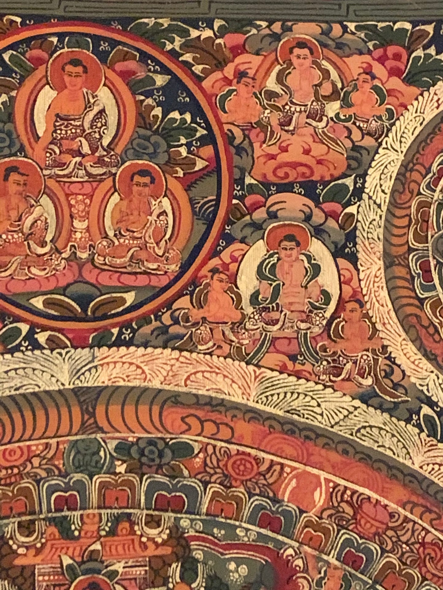 Five Mandala Burgundy Brocade Thangka