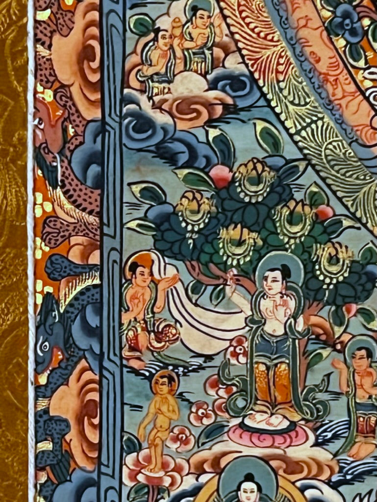 Five Mandala Dark Blue Brocade Thangka