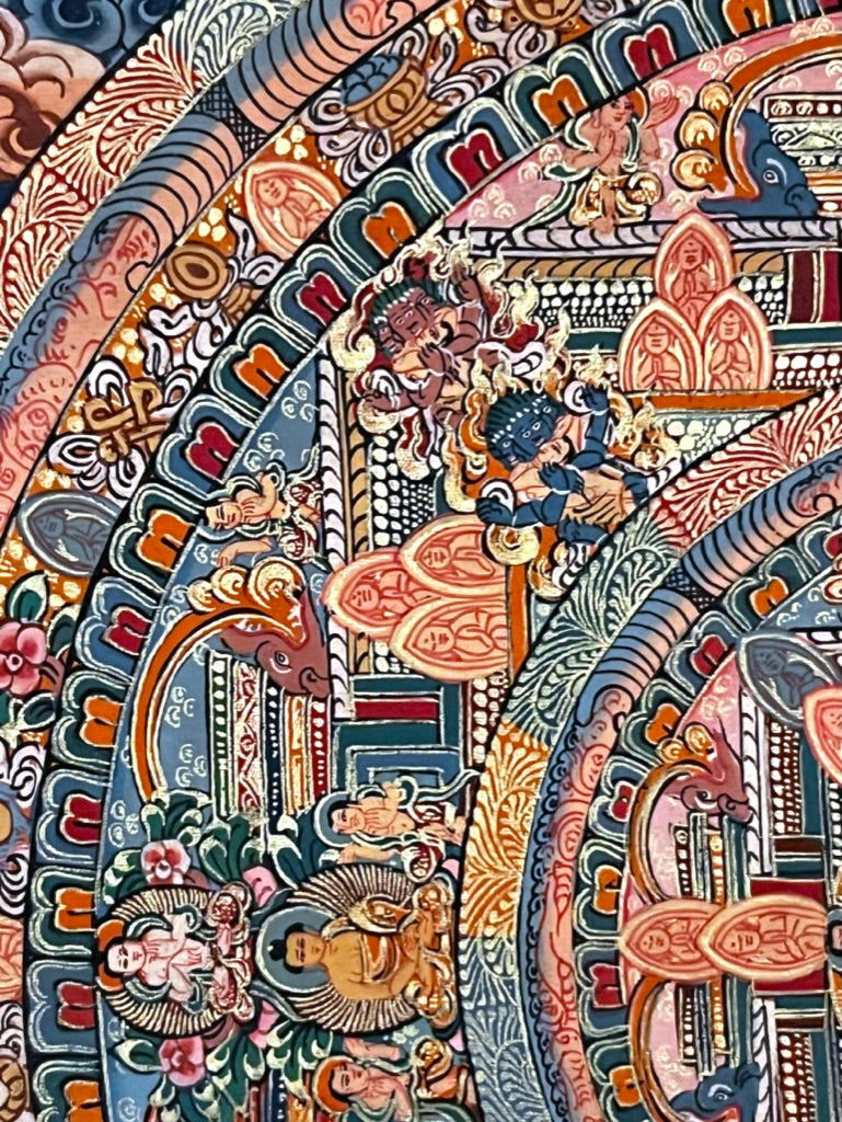 Five Mandala Dark Blue Brocade Thangka