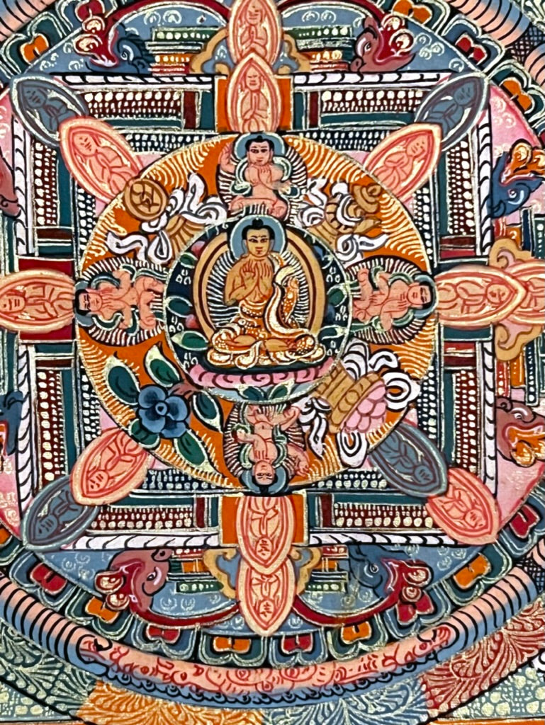 Five Mandala Dark Blue Brocade Thangka