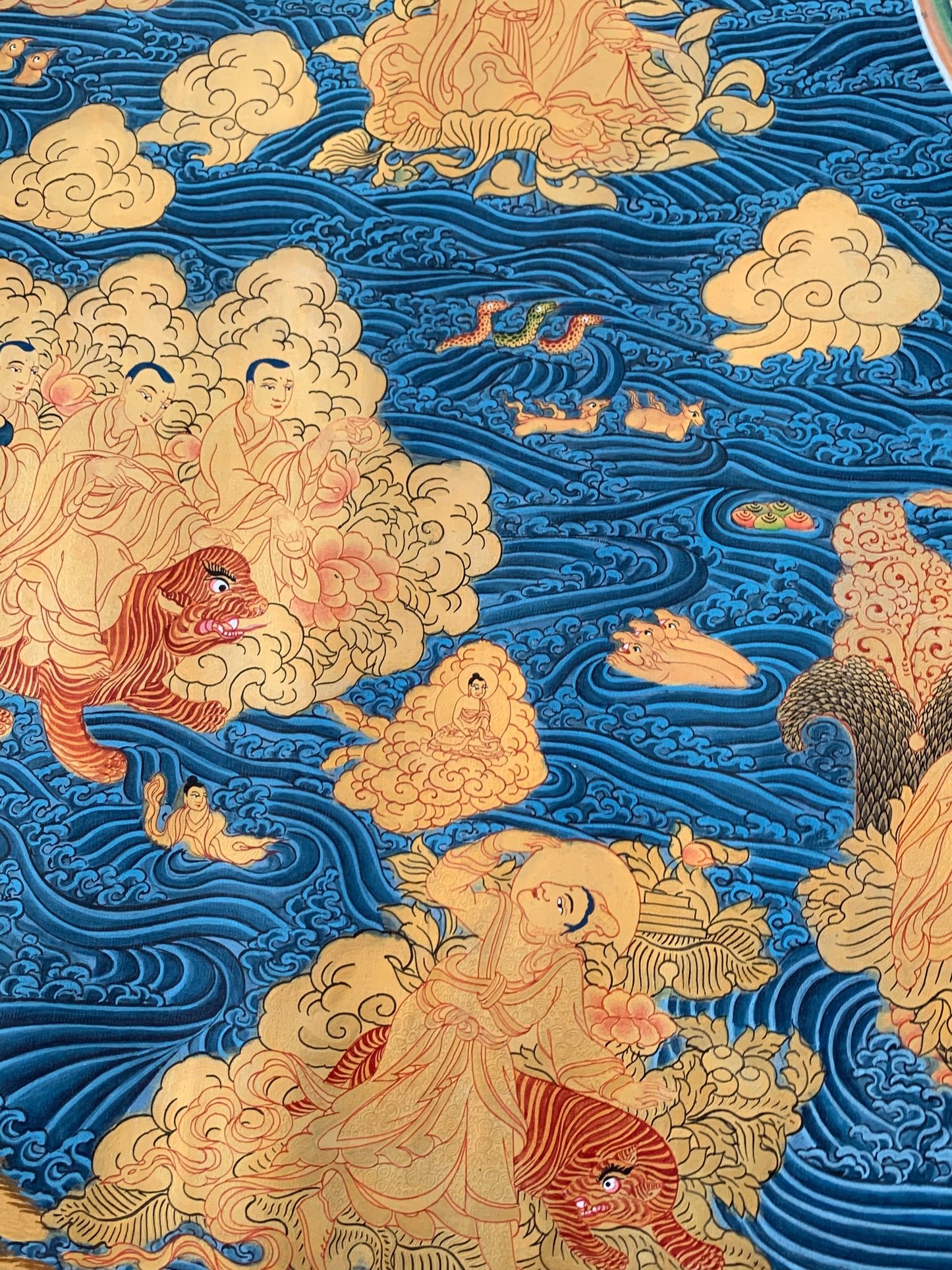 Paani Buddha Water Crossing Unbrocaded Thangka
