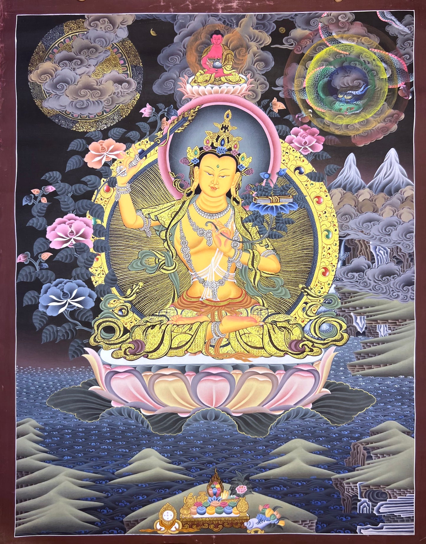 Manjushri Dragon Unbrocaded Thangka
