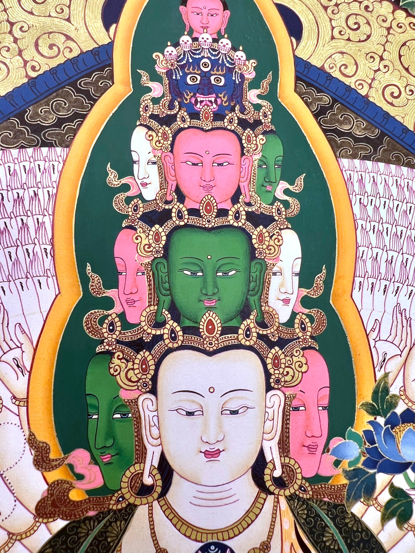 Thousand Armed Avalokiteshvara Five Dyhani Buddha Thangka