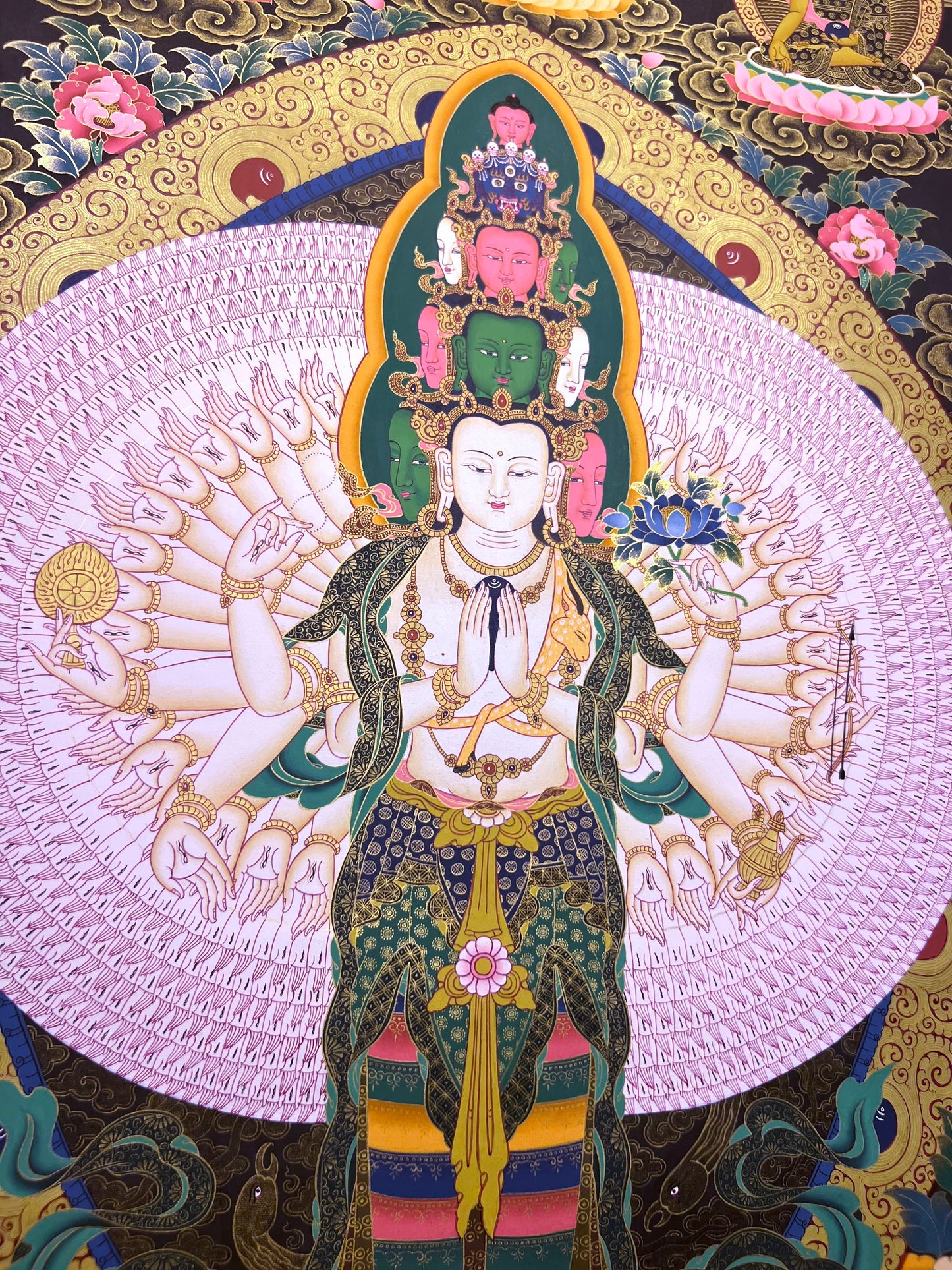 Thousand Armed Avalokiteshvara Five Dyhani Buddha Thangka