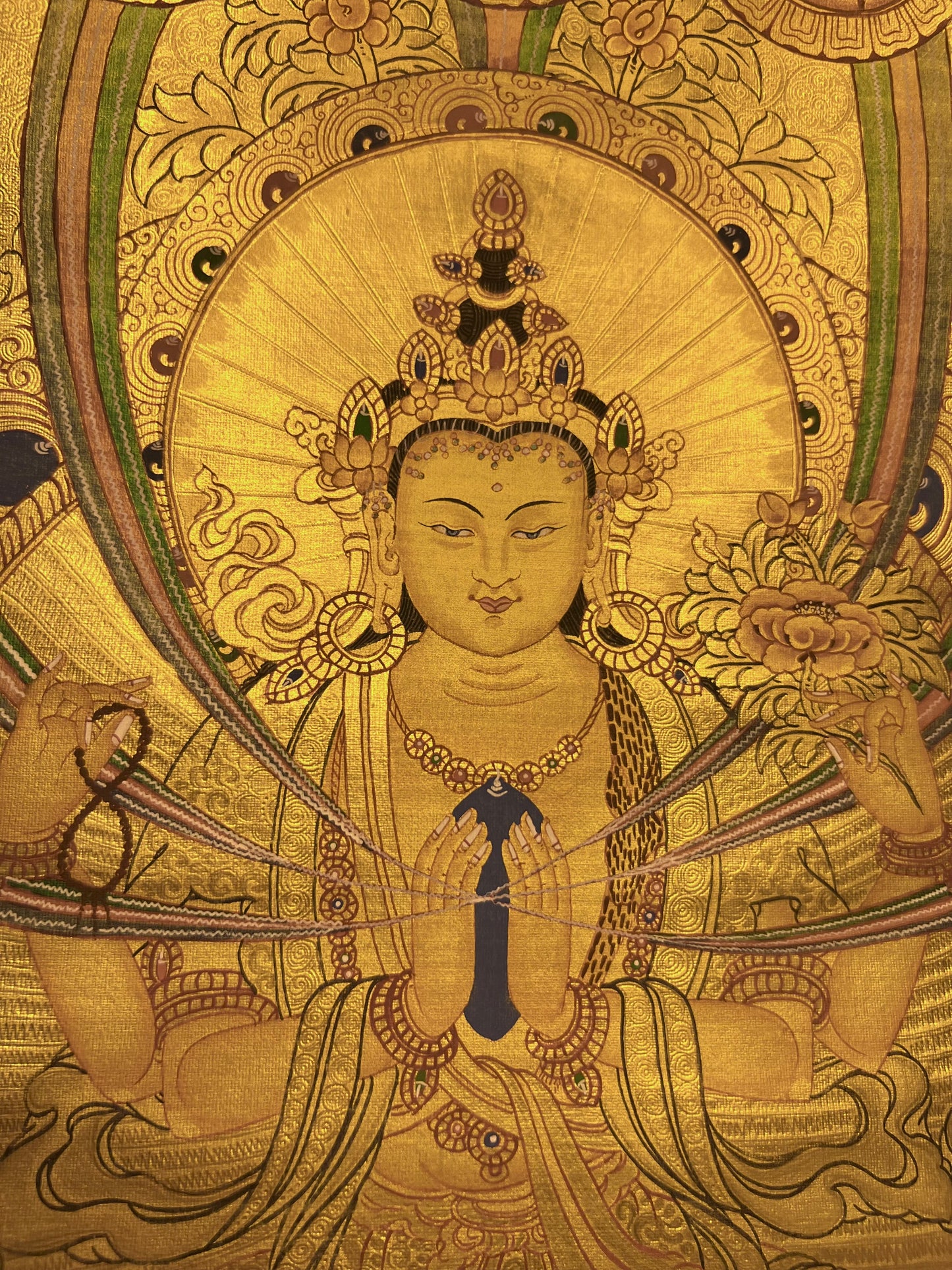 Chenrezig Om Mani Padme Hum Golden Thangka