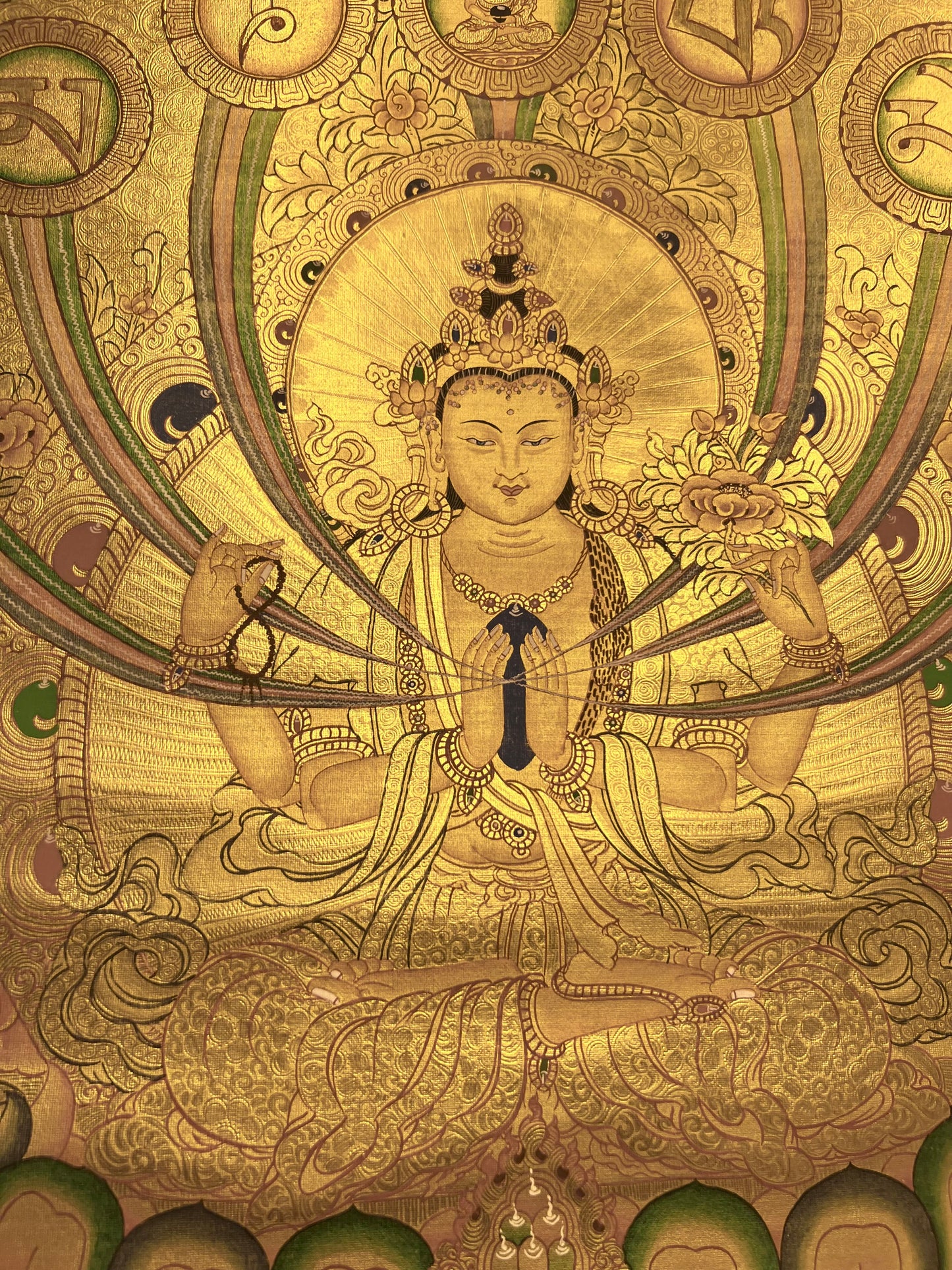 Chenrezig Om Mani Padme Hum Golden Thangka
