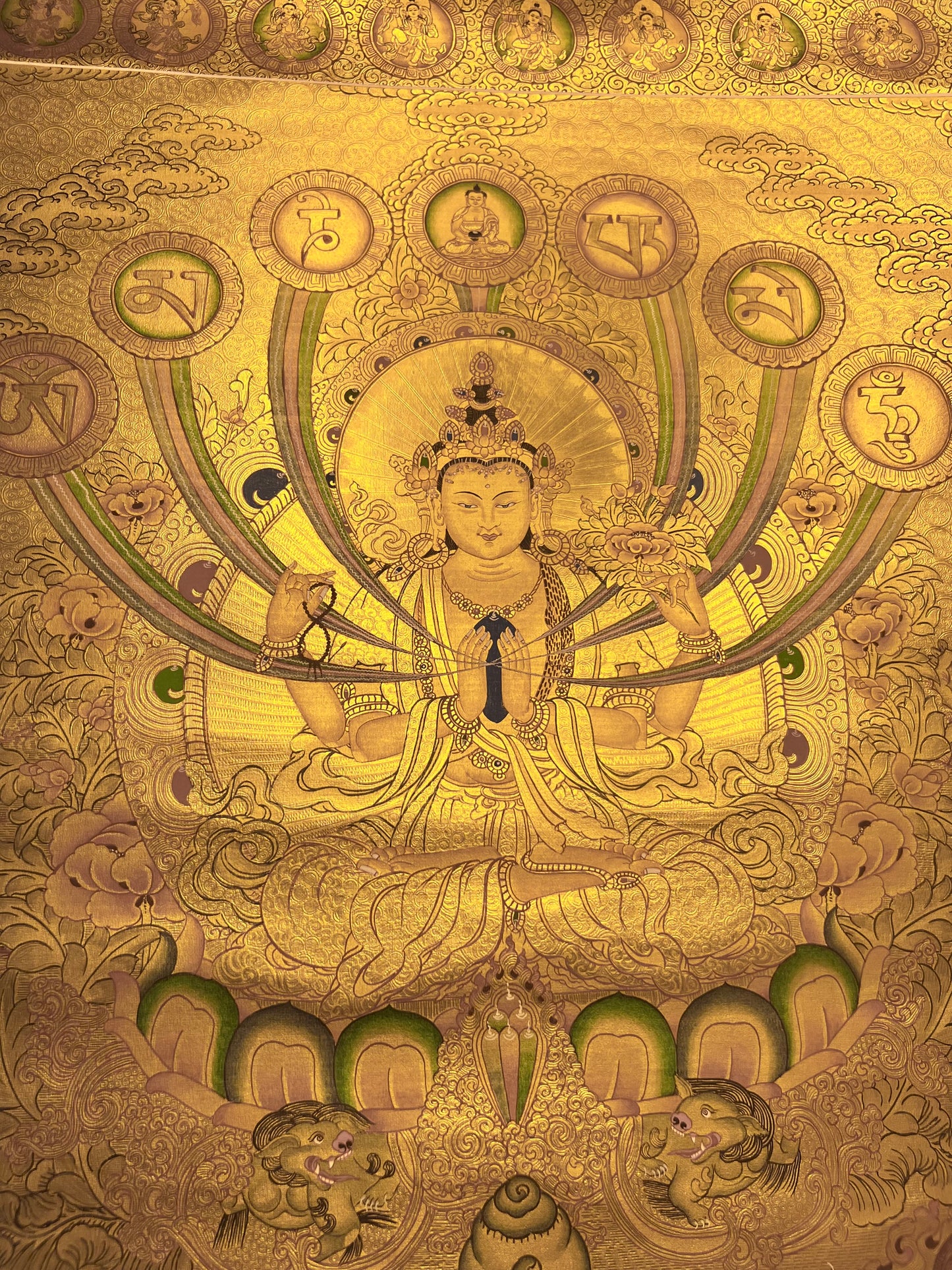 Chenrezig Om Mani Padme Hum Golden Thangka