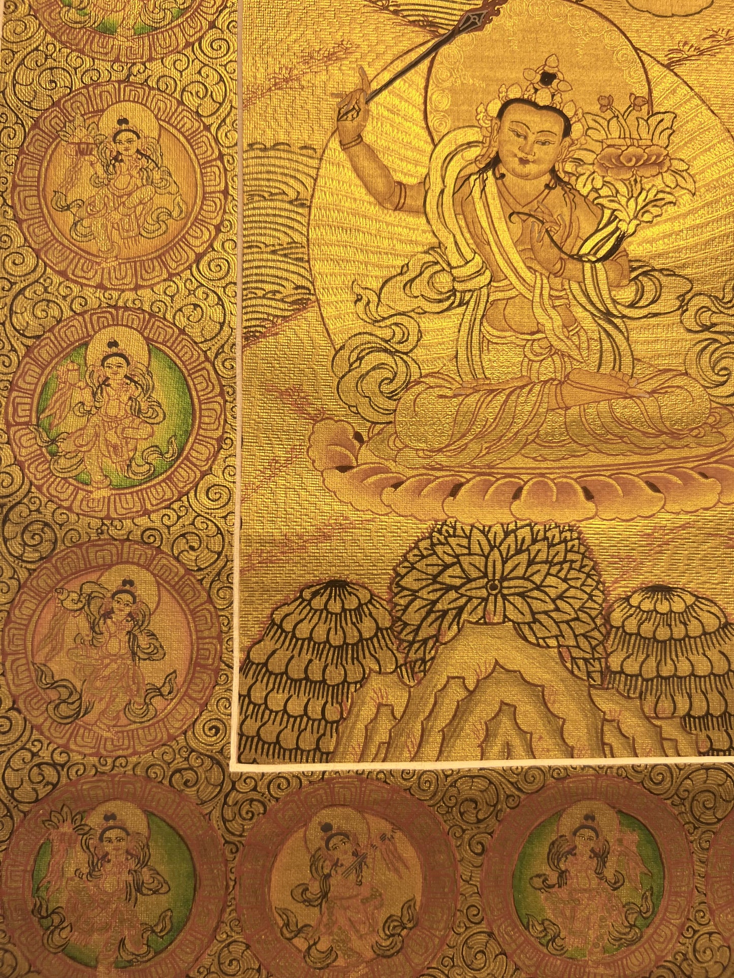 Chenrezig Om Mani Padme Hum Golden Thangka