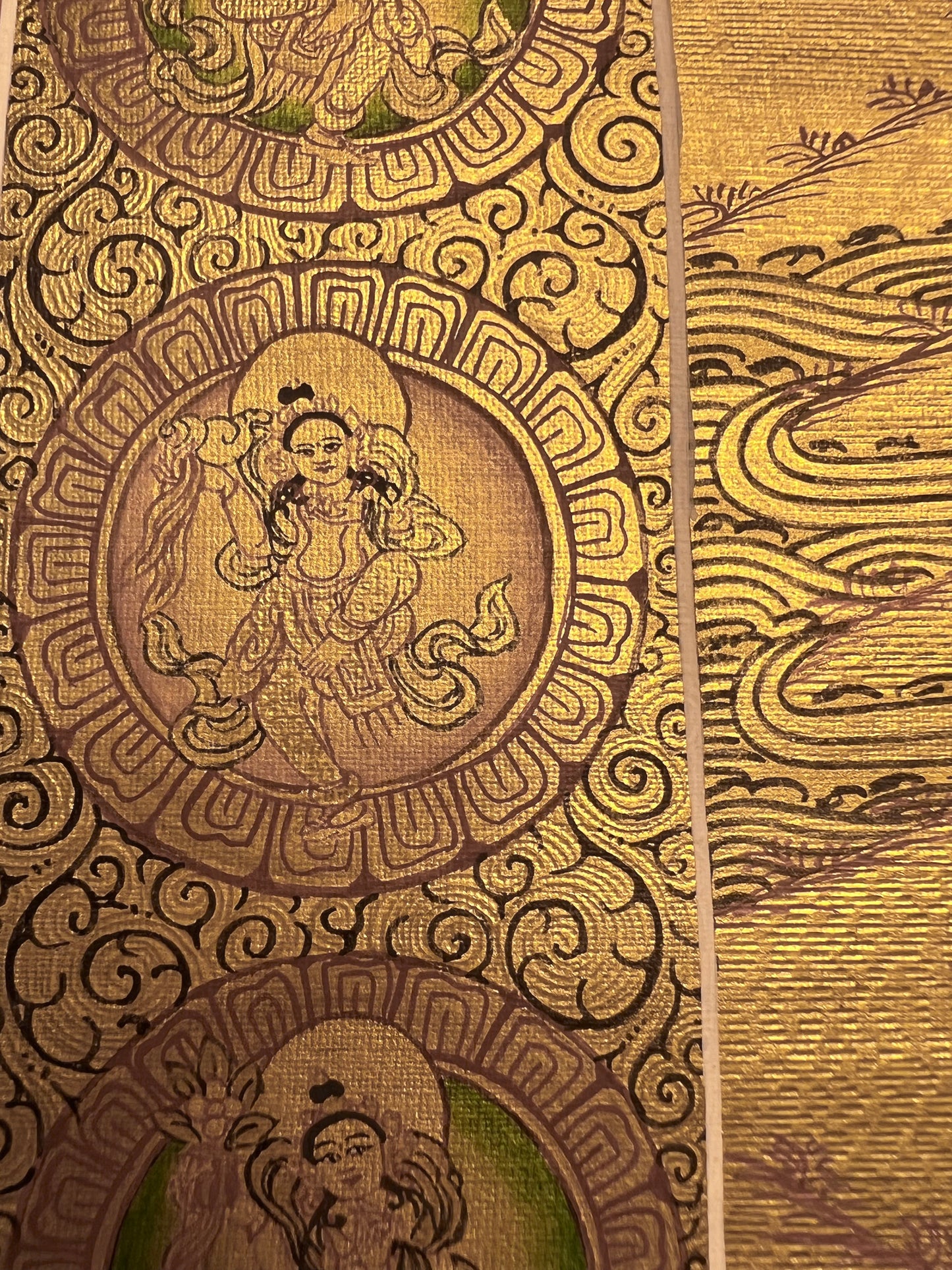 Chenrezig Om Mani Padme Hum Golden Thangka