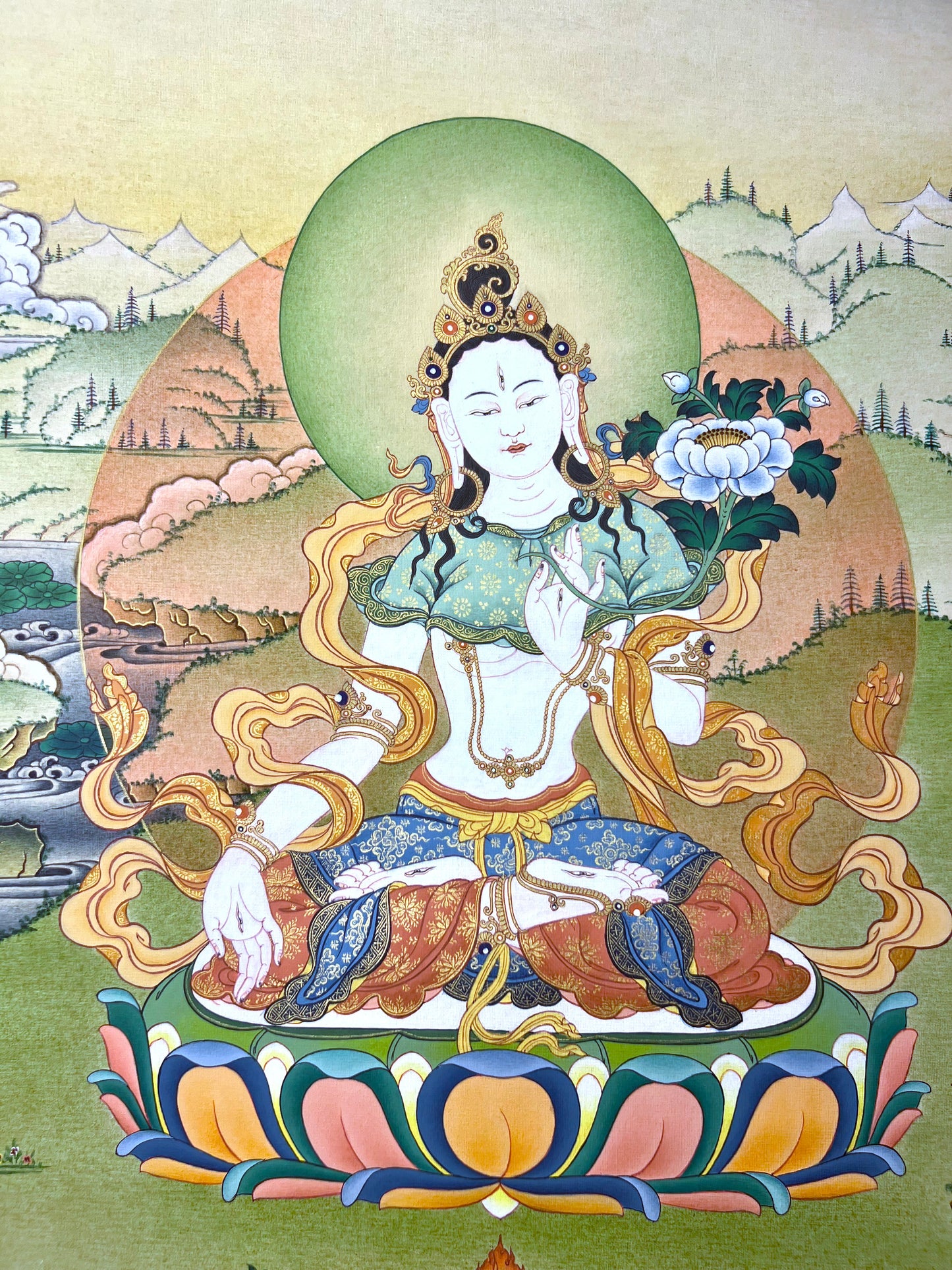 White Tara Karma Gadri Long Life Unbrocaded Thangka