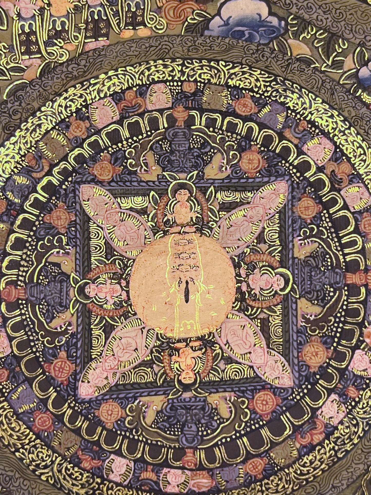 Vintage Avalokiteshvara Five Mandala Unbrocaded Thangka