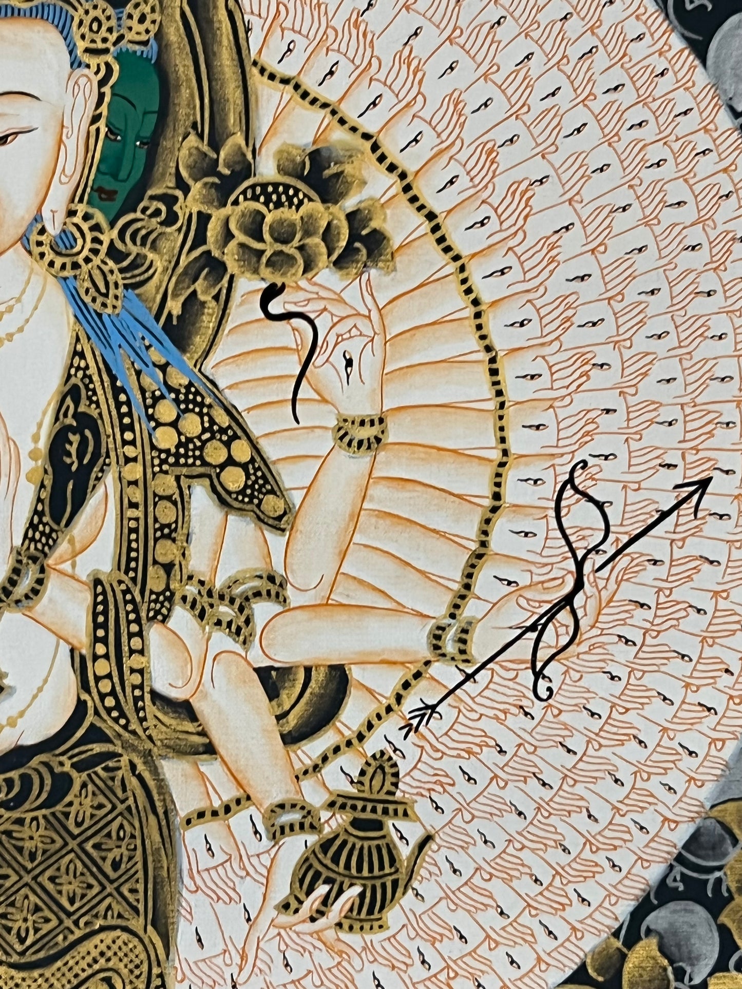 Thousand Armed Avalokiteshvara Gold Brocade Thangka