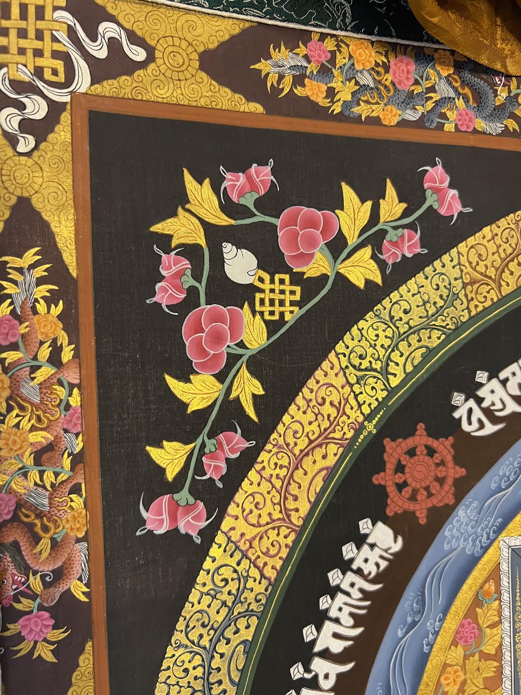 Kalachakra Mandala With Eight Auspicious Symbols Aqua Brocade Thangka