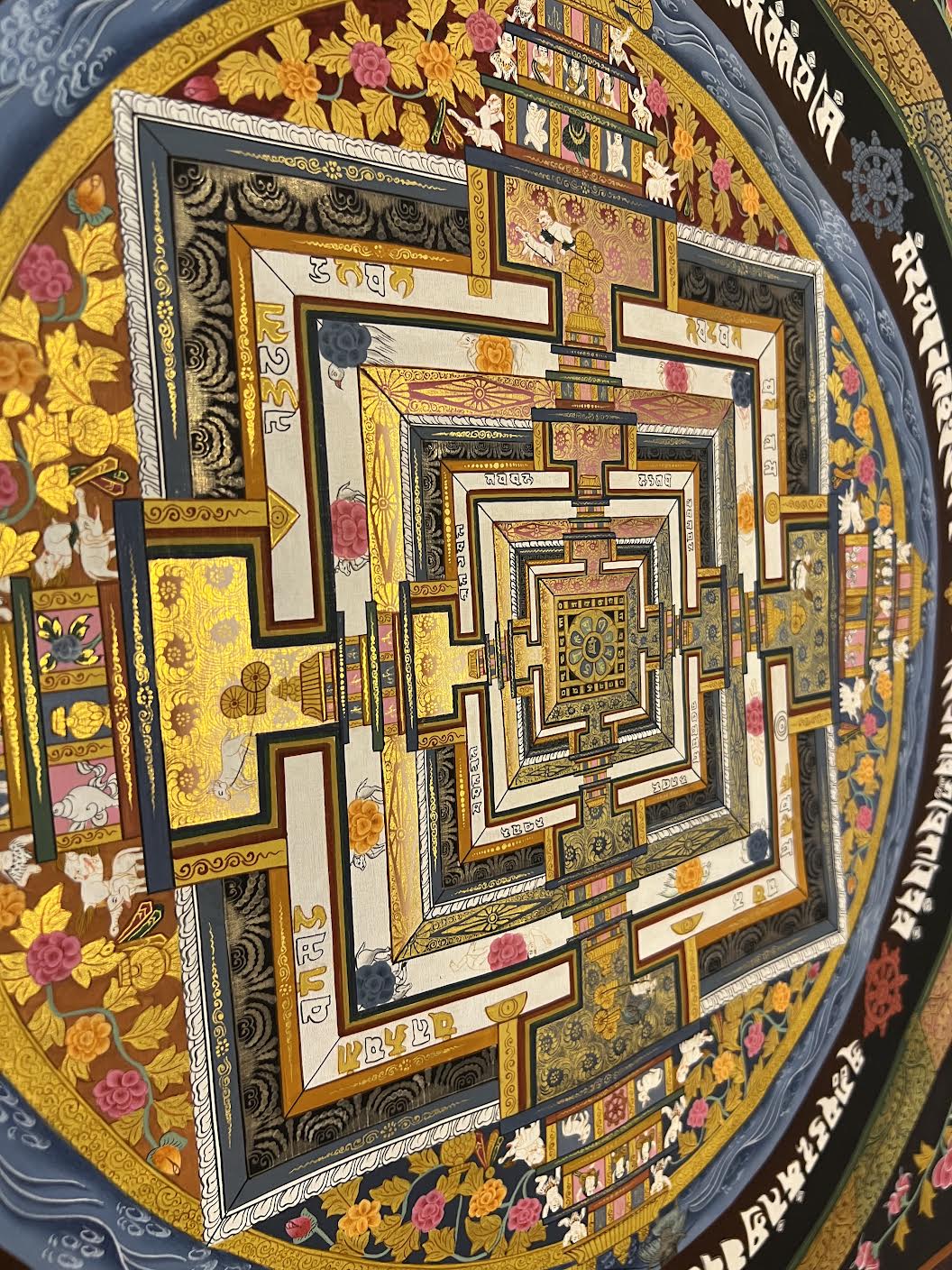 Kalachakra Mandala With Eight Auspicious Symbols Aqua Brocade Thangka