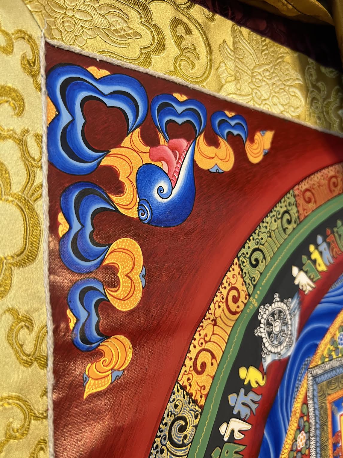 Kalachakra Mandala Eight Auspicious Symbols On Red Background Thangka