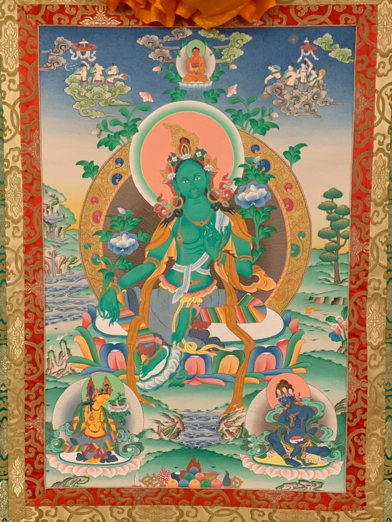 Green Tara Green Brocade Thangka