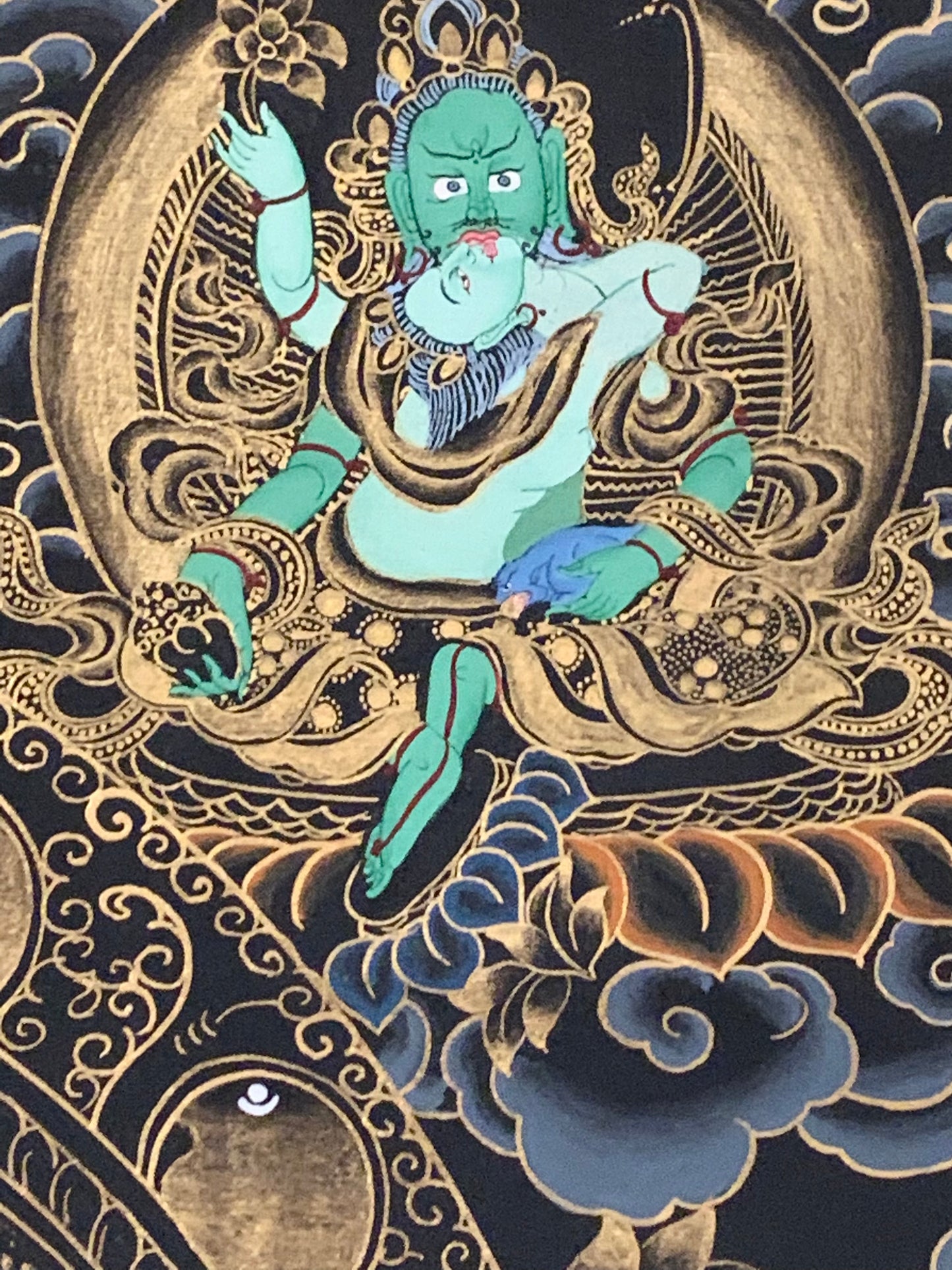 Yellow Dzambhala Light Brocade Thangka