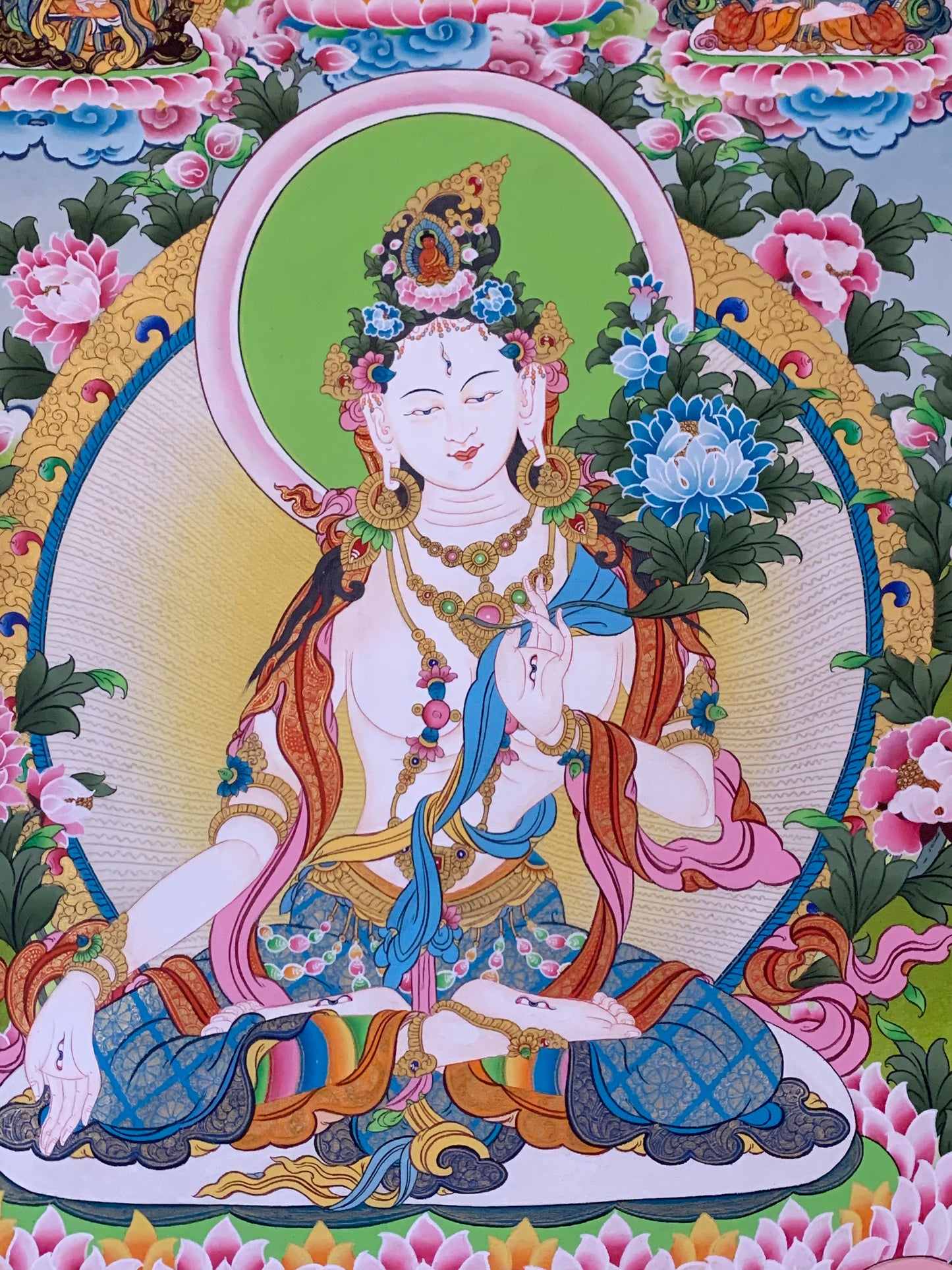 White Tara Long Life Floral Thangka