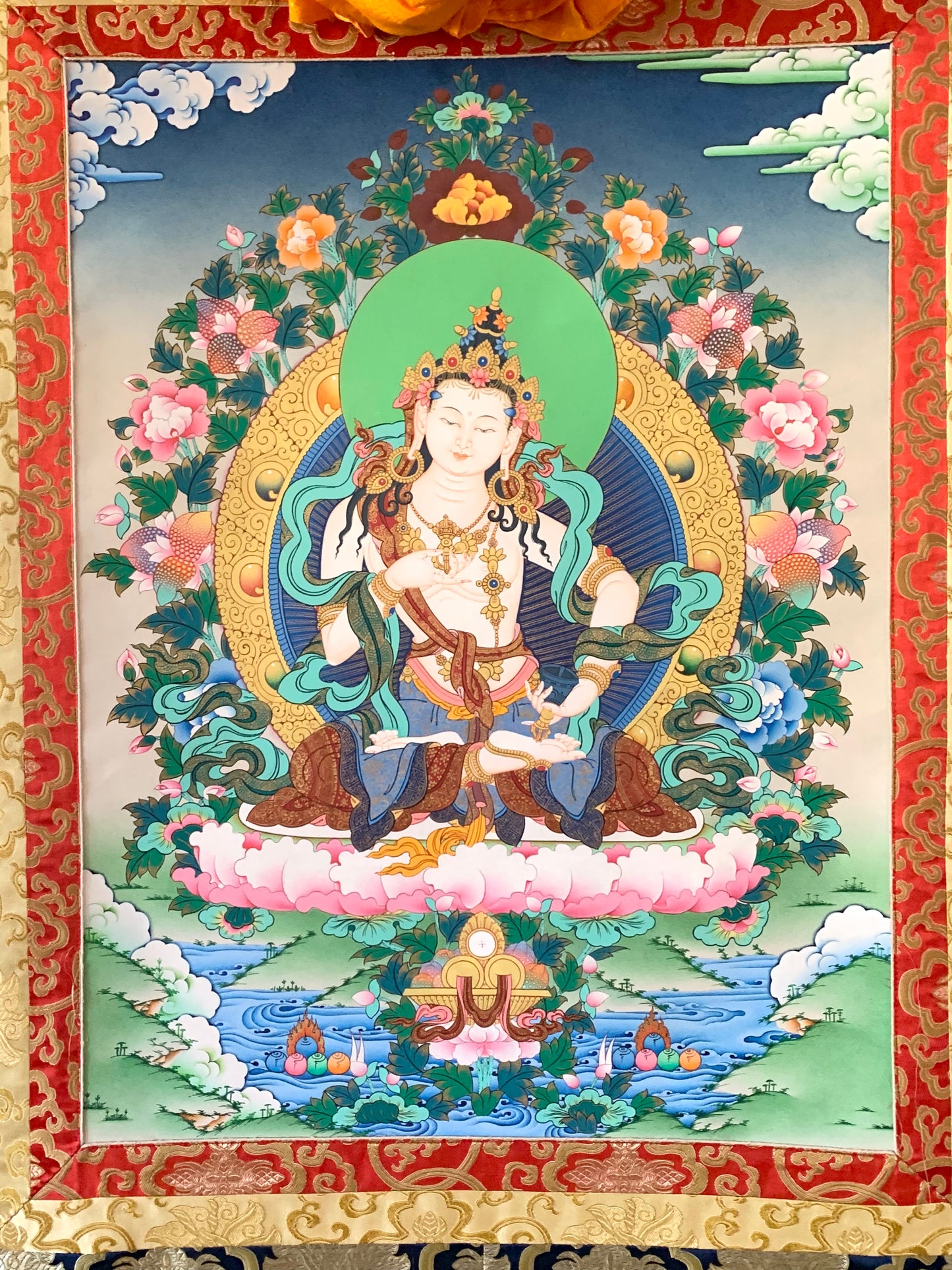 Vajrasattva Floral Thangka