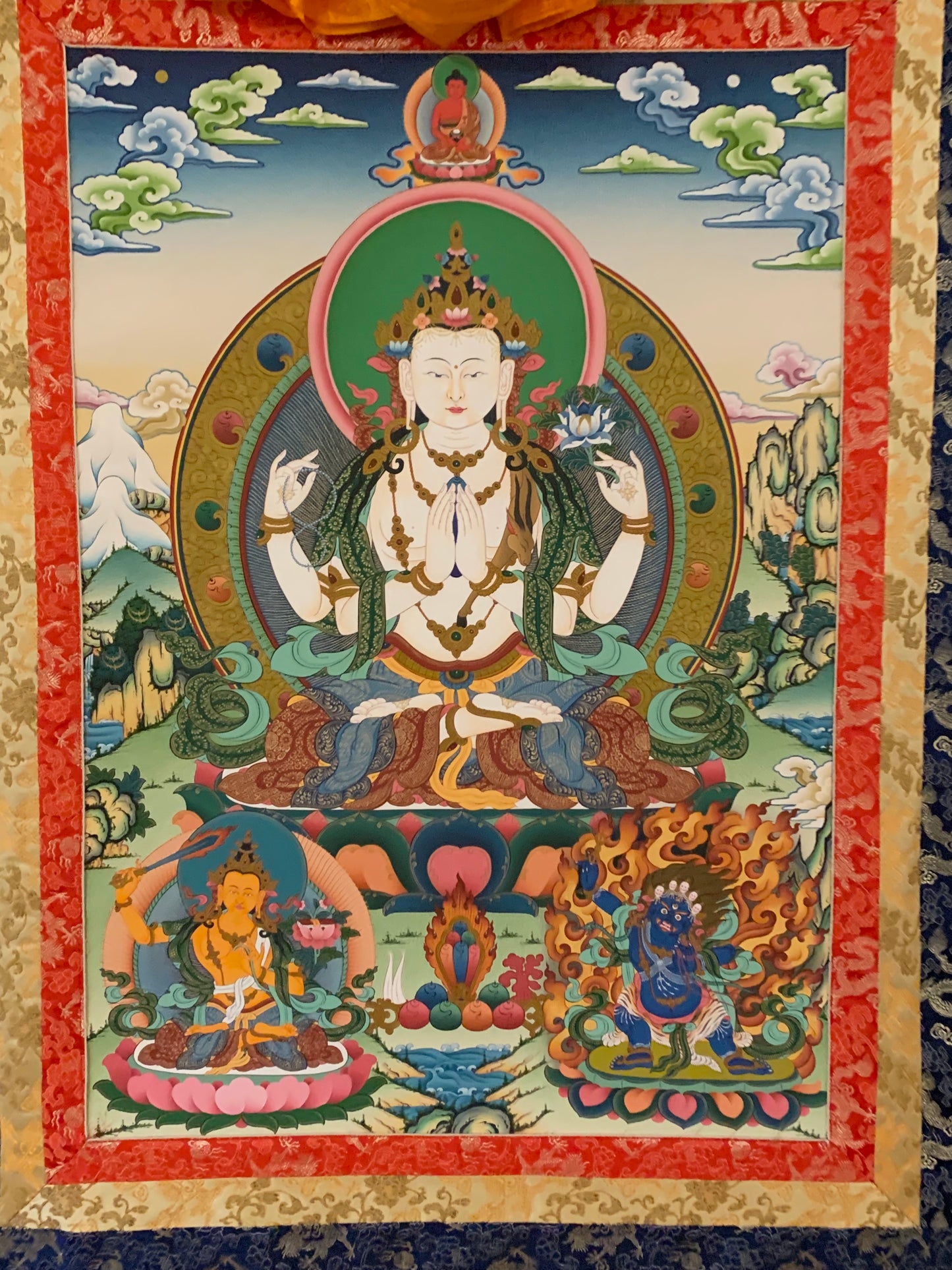 Chenrezig Dragon Brocade Thangka