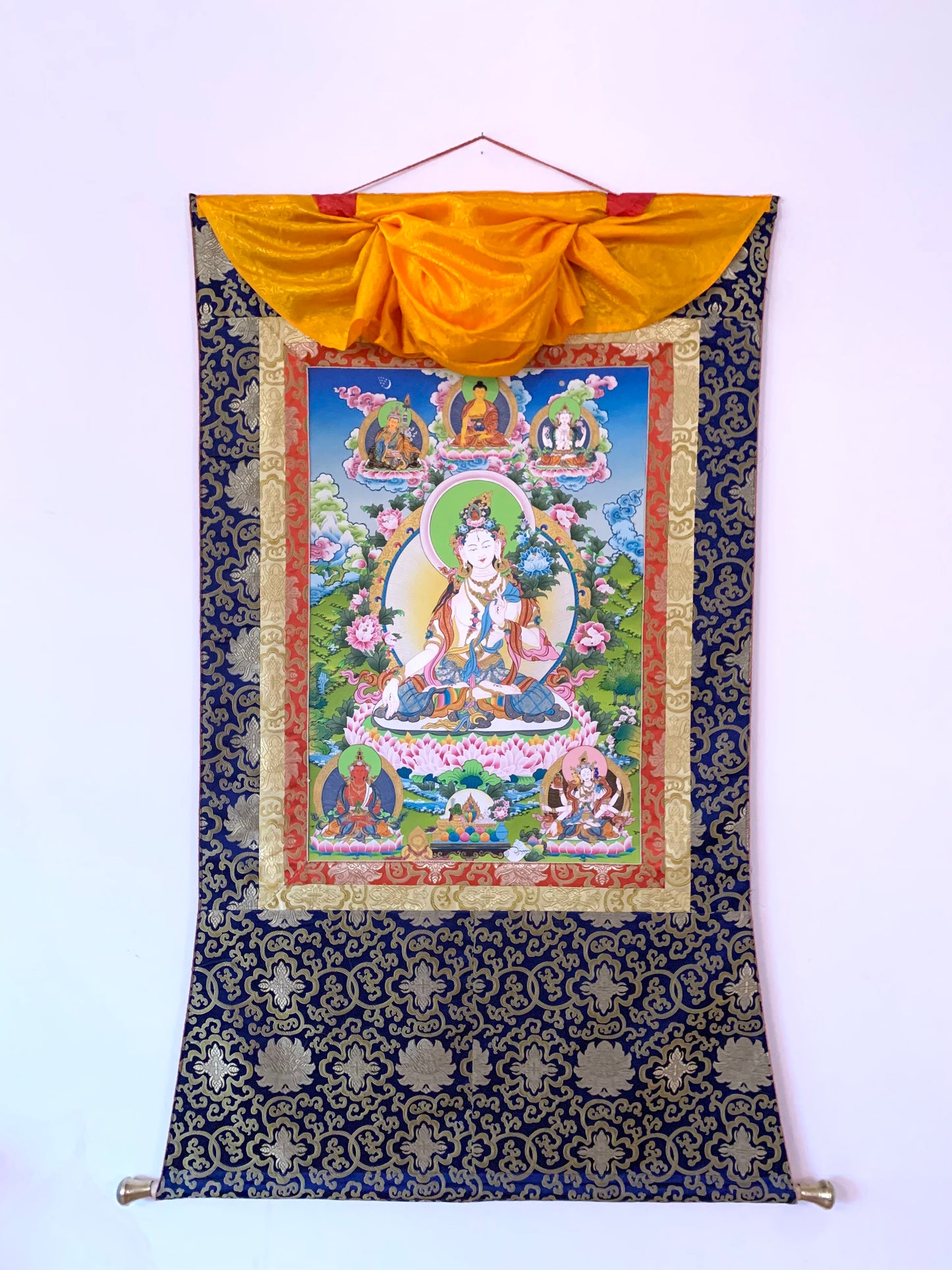 White Tara Long Life Floral Thangka