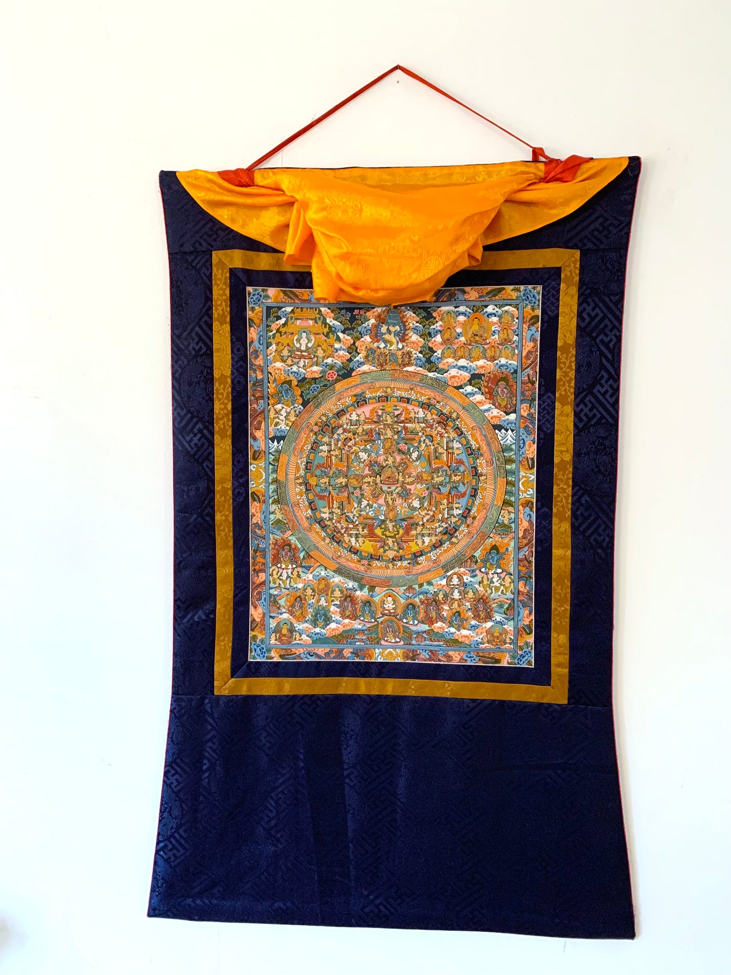 Five Mandala Dark Brocade Thangka